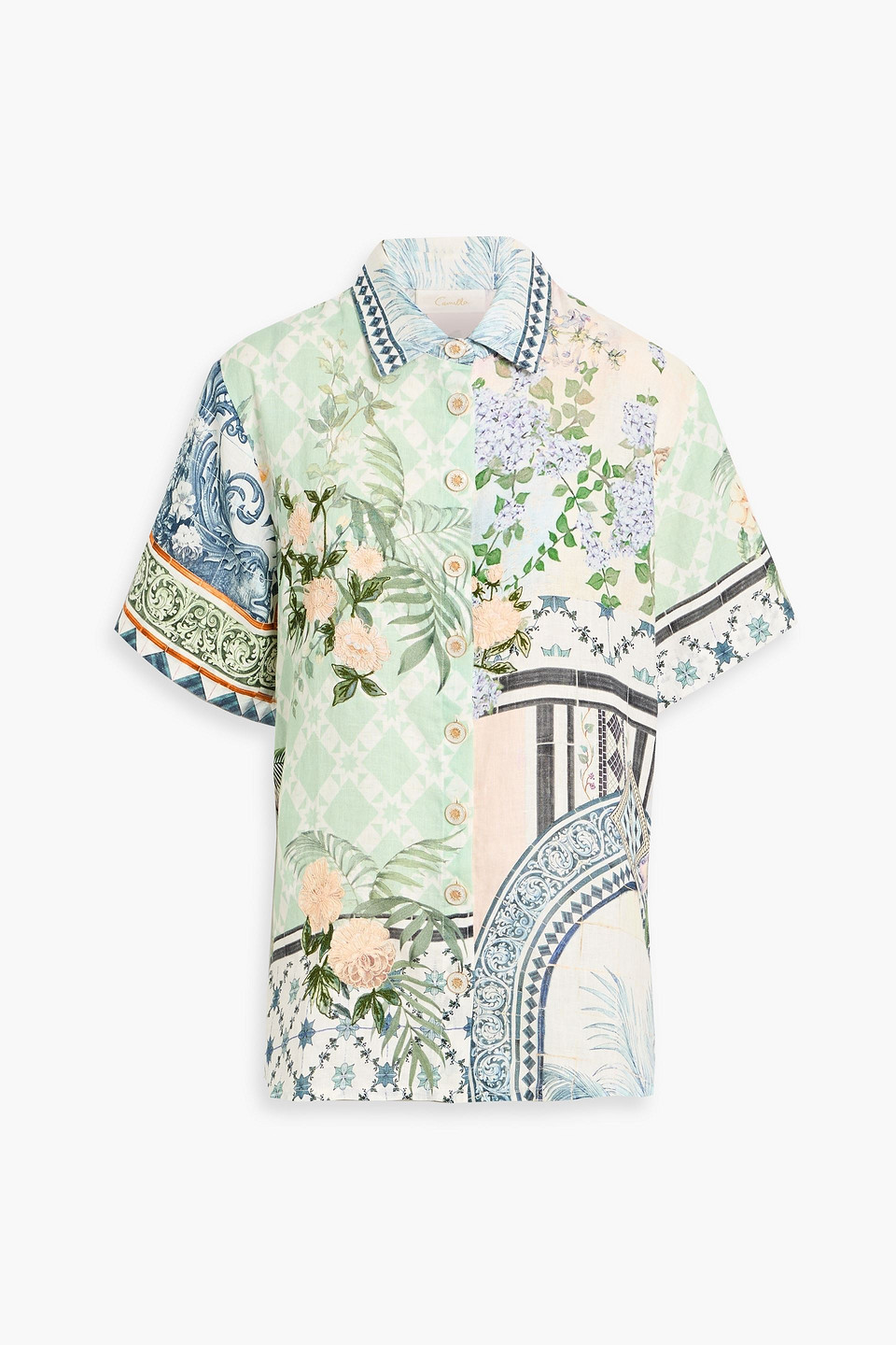 Camilla Crystal-embellished Printed Linen Shirt In Green