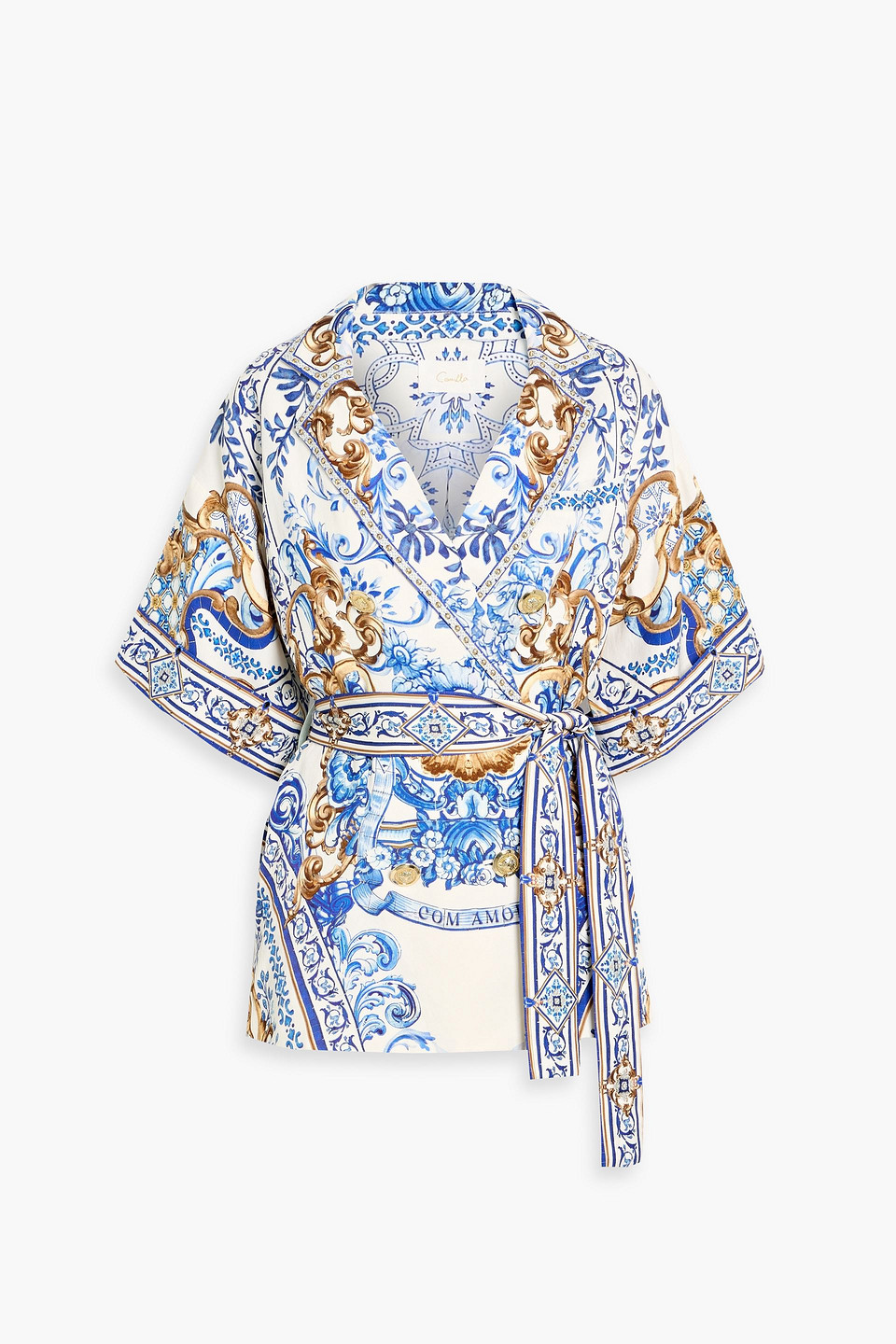Camilla Crystal-embellished Printed Woven Jacket In Blue