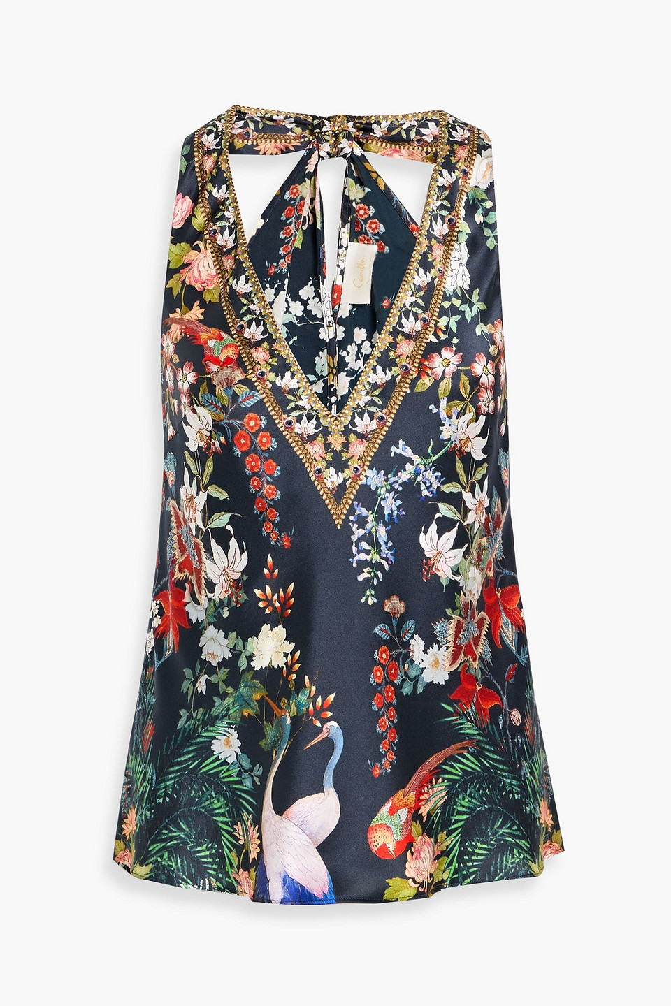camilla - crystal-embellished printed silk-twill top - blue - m