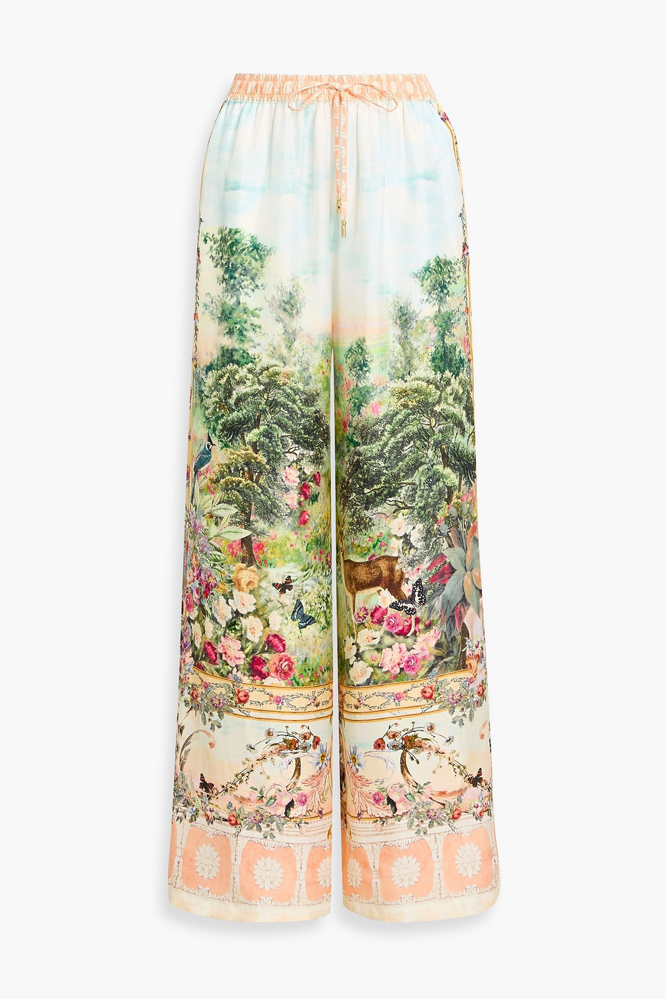 camilla - printed silk-twill wide-leg pants - green - xs
