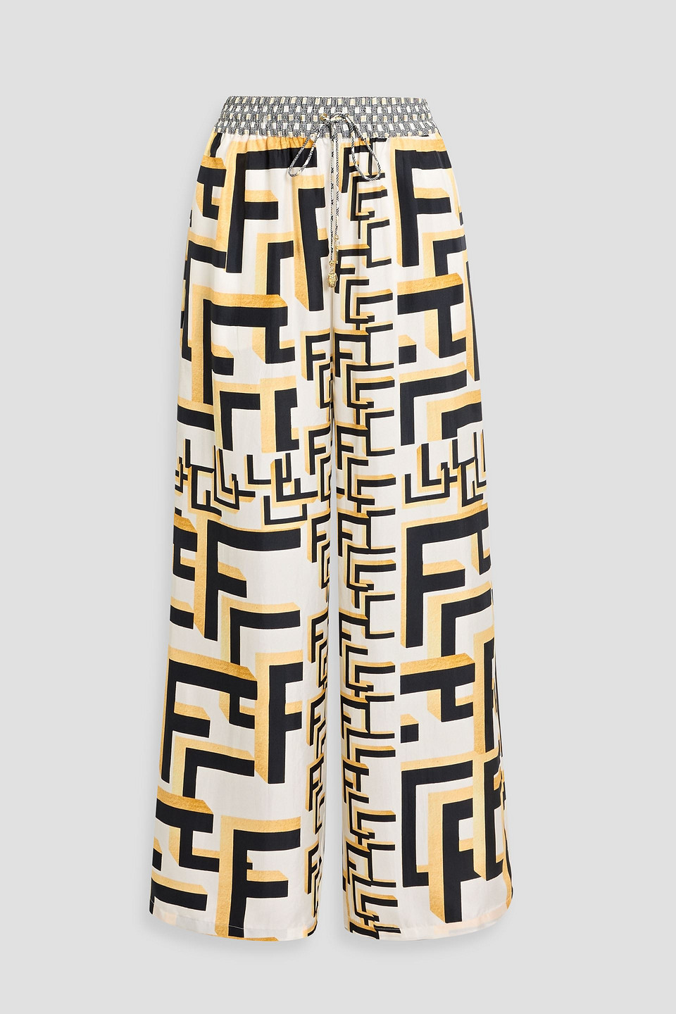 camilla - printed silk-twill wide-leg pants - white - xxs