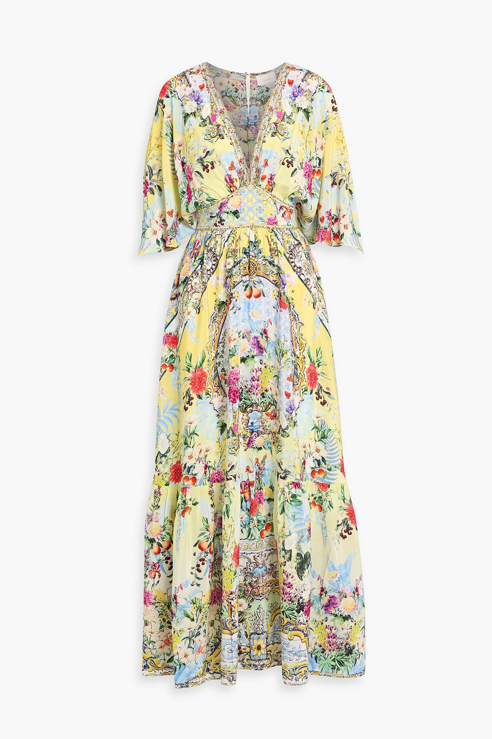 camilla - crystal-embellished printed silk crepe de chine maxi dress - yellow - s