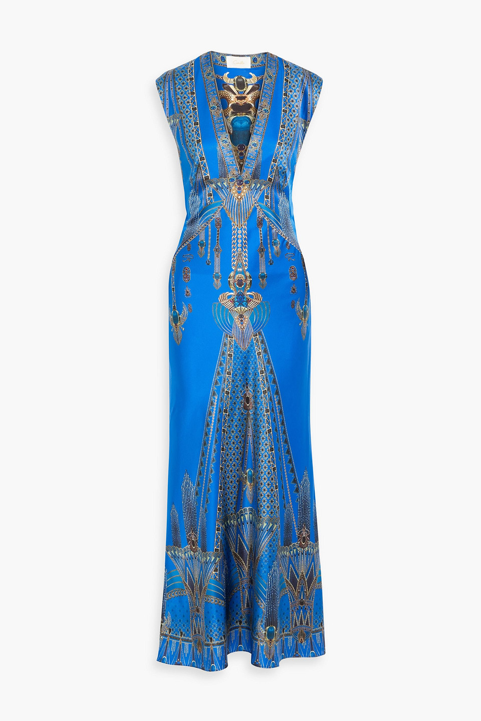 camilla - crystal-embellished printed silk-satin maxi dress - blue - xs