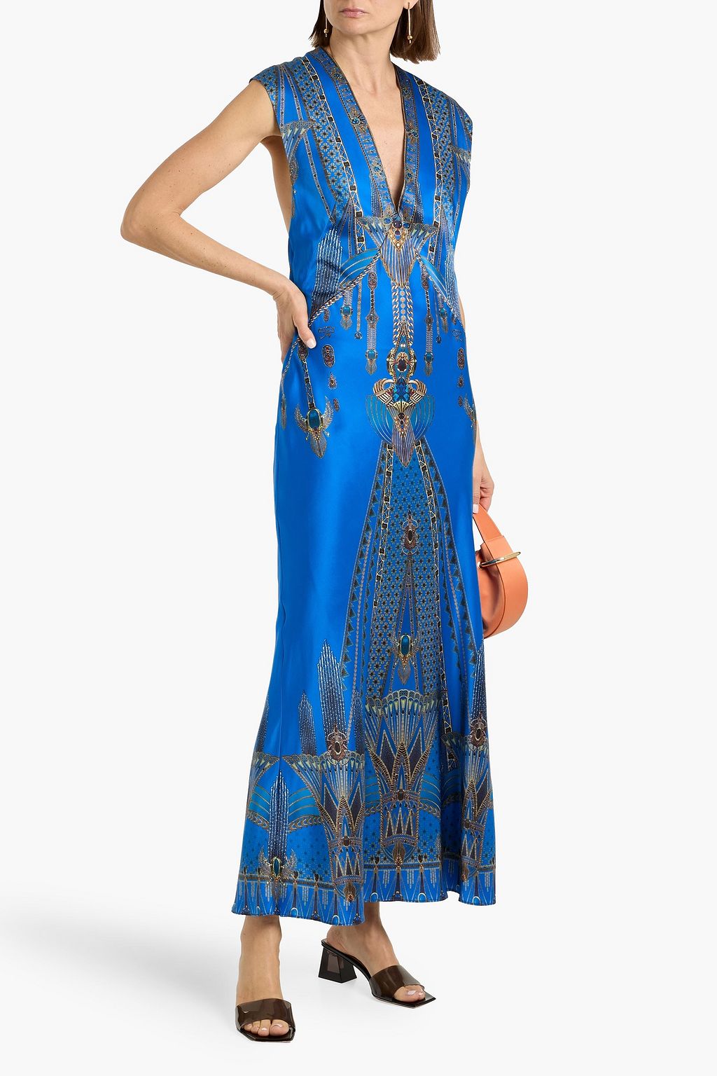 knee length dresses for ladies Halter-neck satin long dress main image 0
