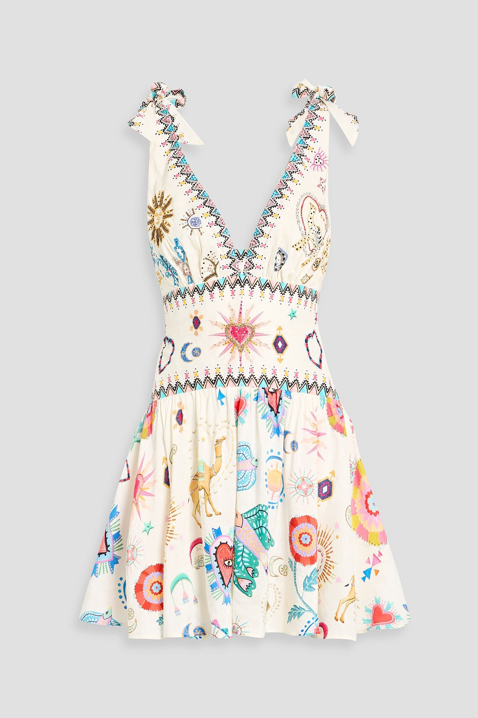 camilla - crystal-embellished printed linen and silk-blend mini dress - white - xs