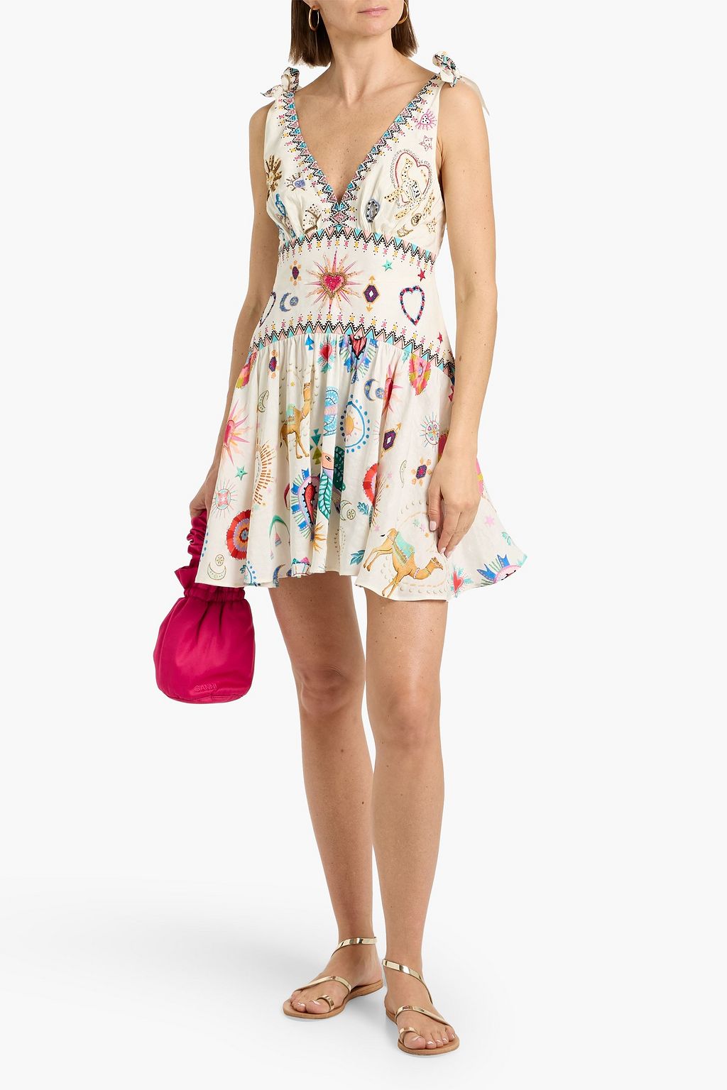 Camilla Embroidered Linen And Silk Minidress - Multicoloured Camilla Embroidered Linen And Silk Minidress - Multicoloured
