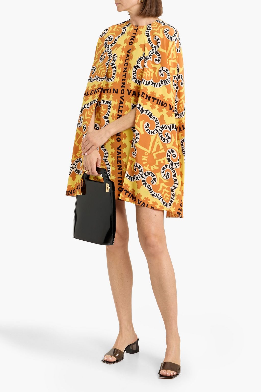 valentino printed silk dress Cape-effect printed silk crepe de chine mini dress - marigold