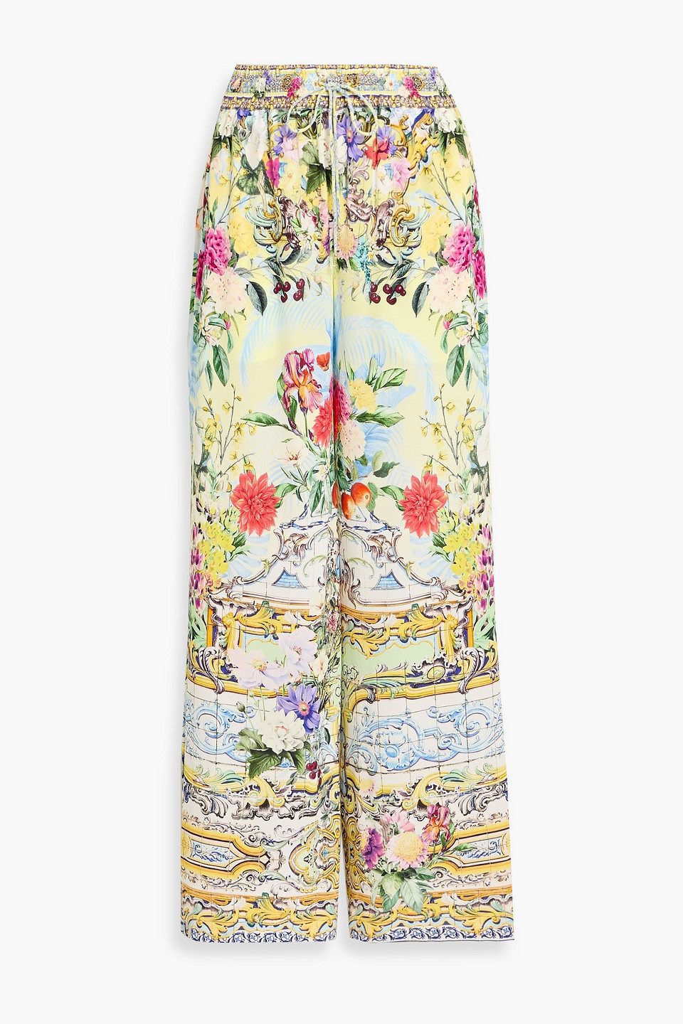 camilla - printed silk crepe de chine wide-leg pants - yellow - xl