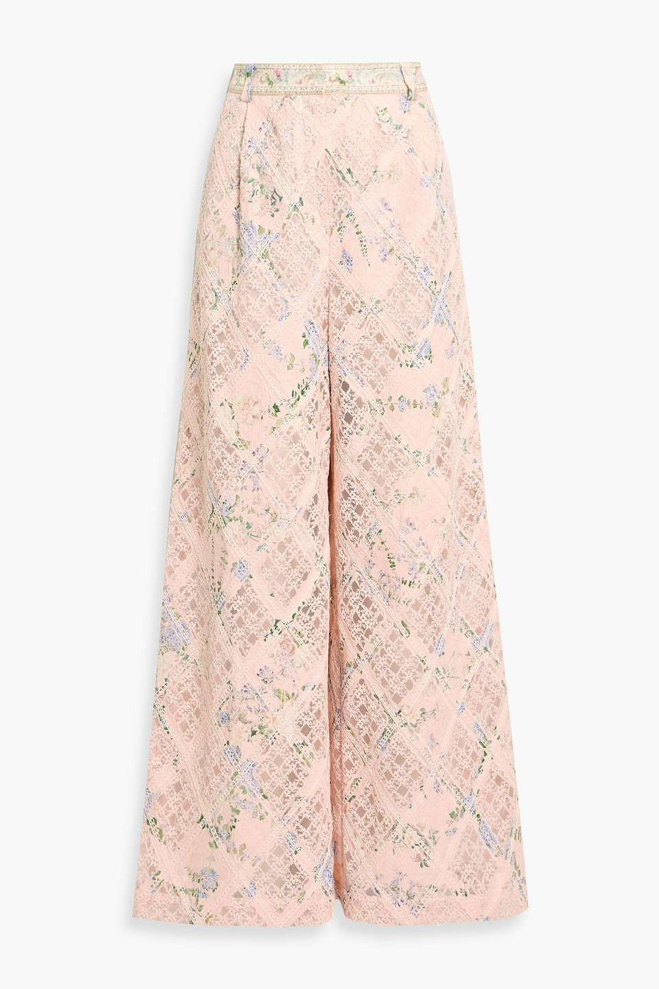 Camilla Crystal-embellished Floral-print Linen And Silk-blend Lace Wide-leg Pants In Pink