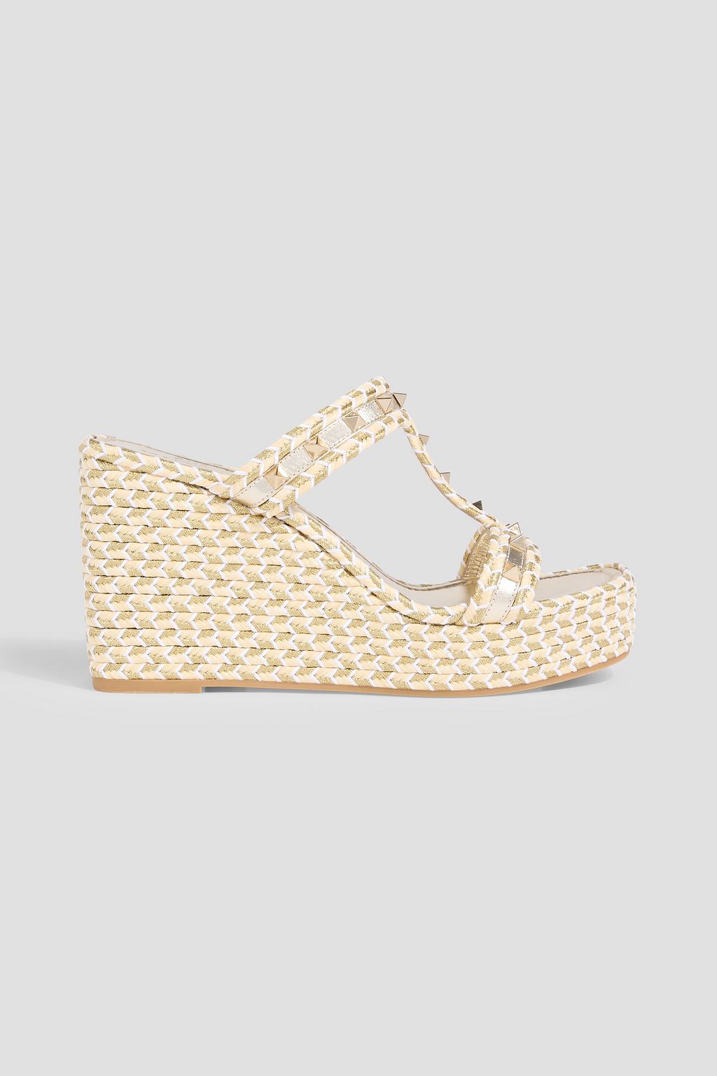 VALENTINO GARAVANI Rockstud metallic tweed wedge mules | THE OUTNET VALENTINO GARAVANI Rockstud metallic tweed wedge mules | THE OUTNET