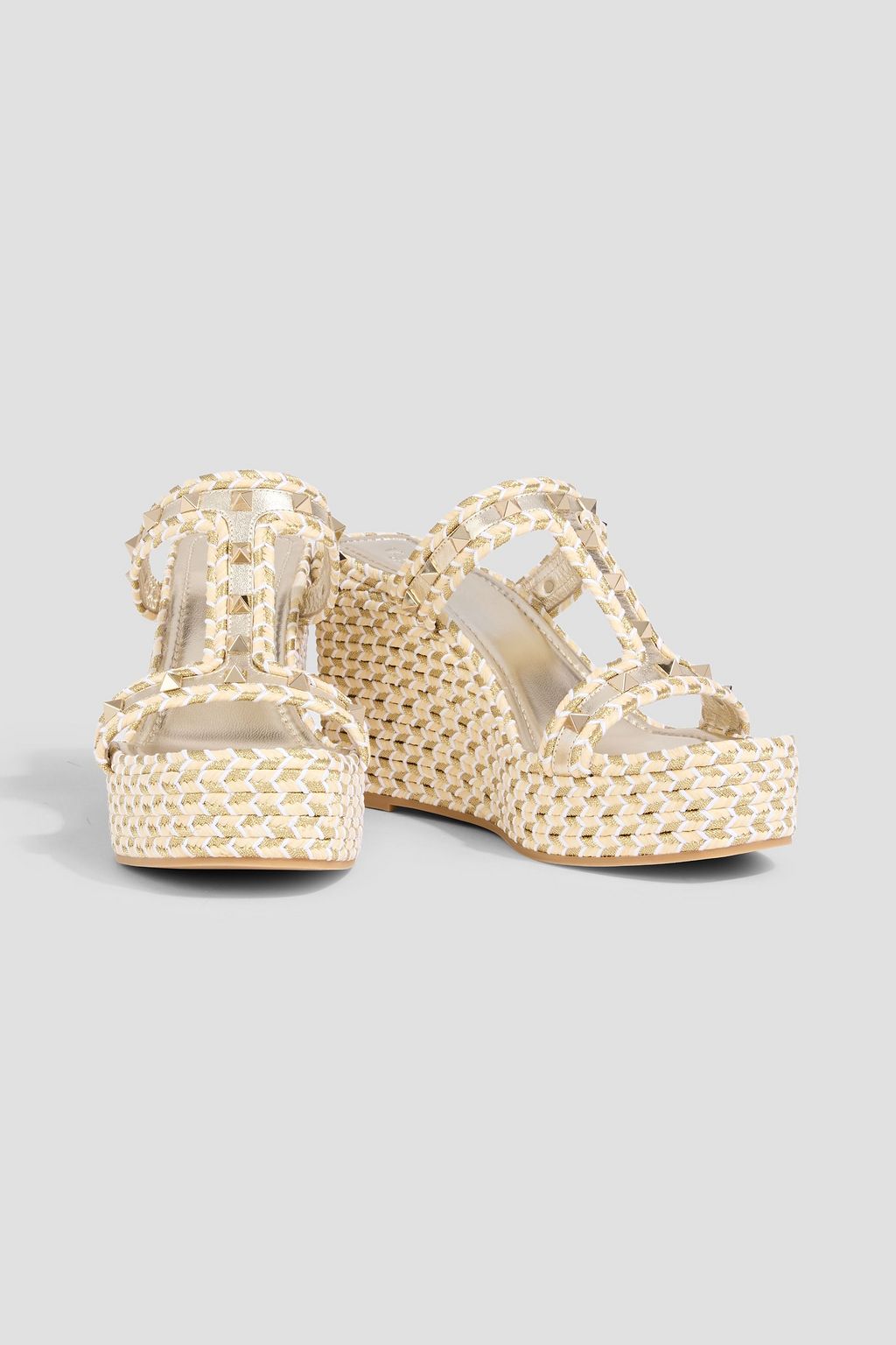 VALENTINO GARAVANI Rockstud metallic tweed wedge mules | THE OUTNET