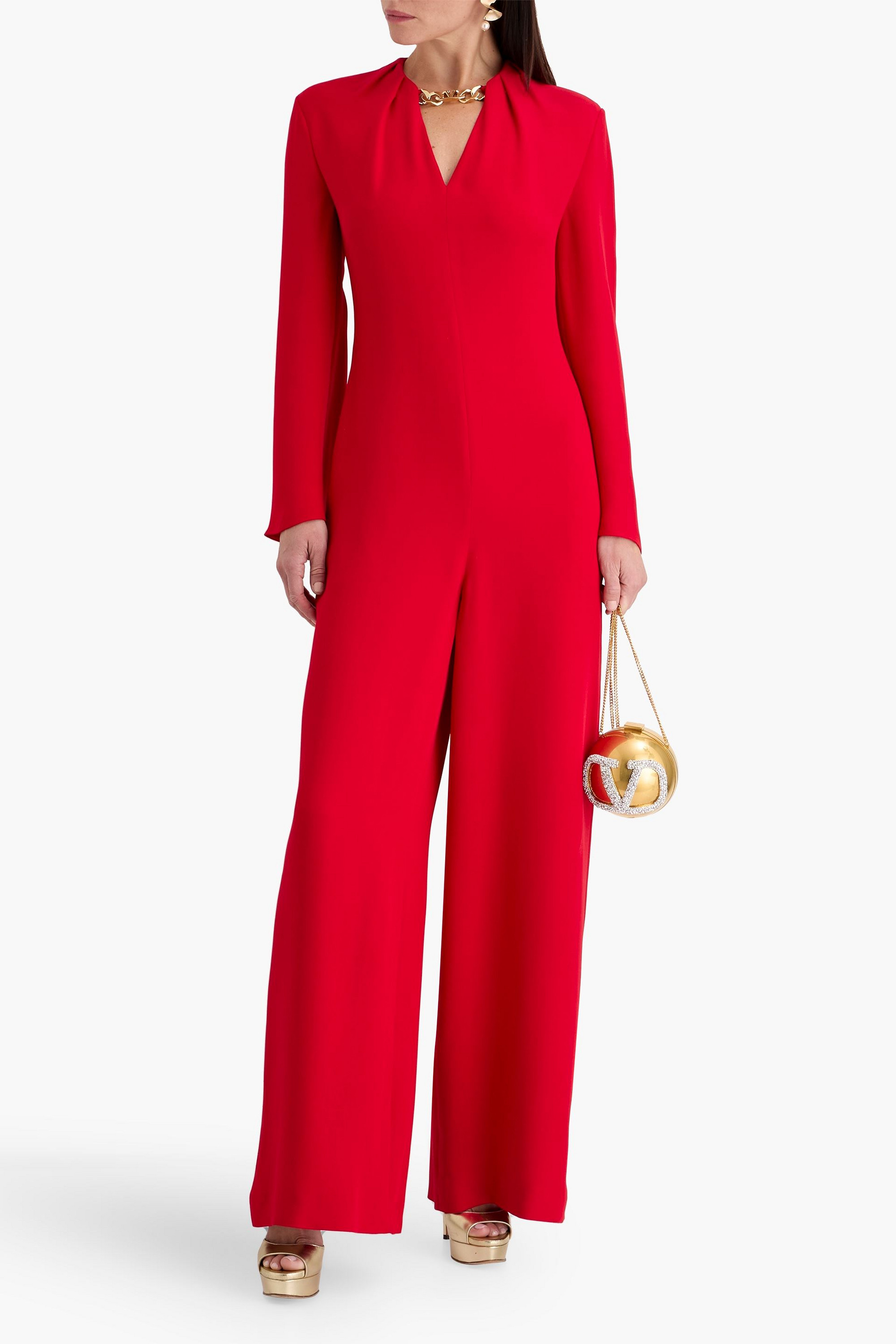 Valentino Garavani Embellished silk-crepe wide-leg jumpsuit