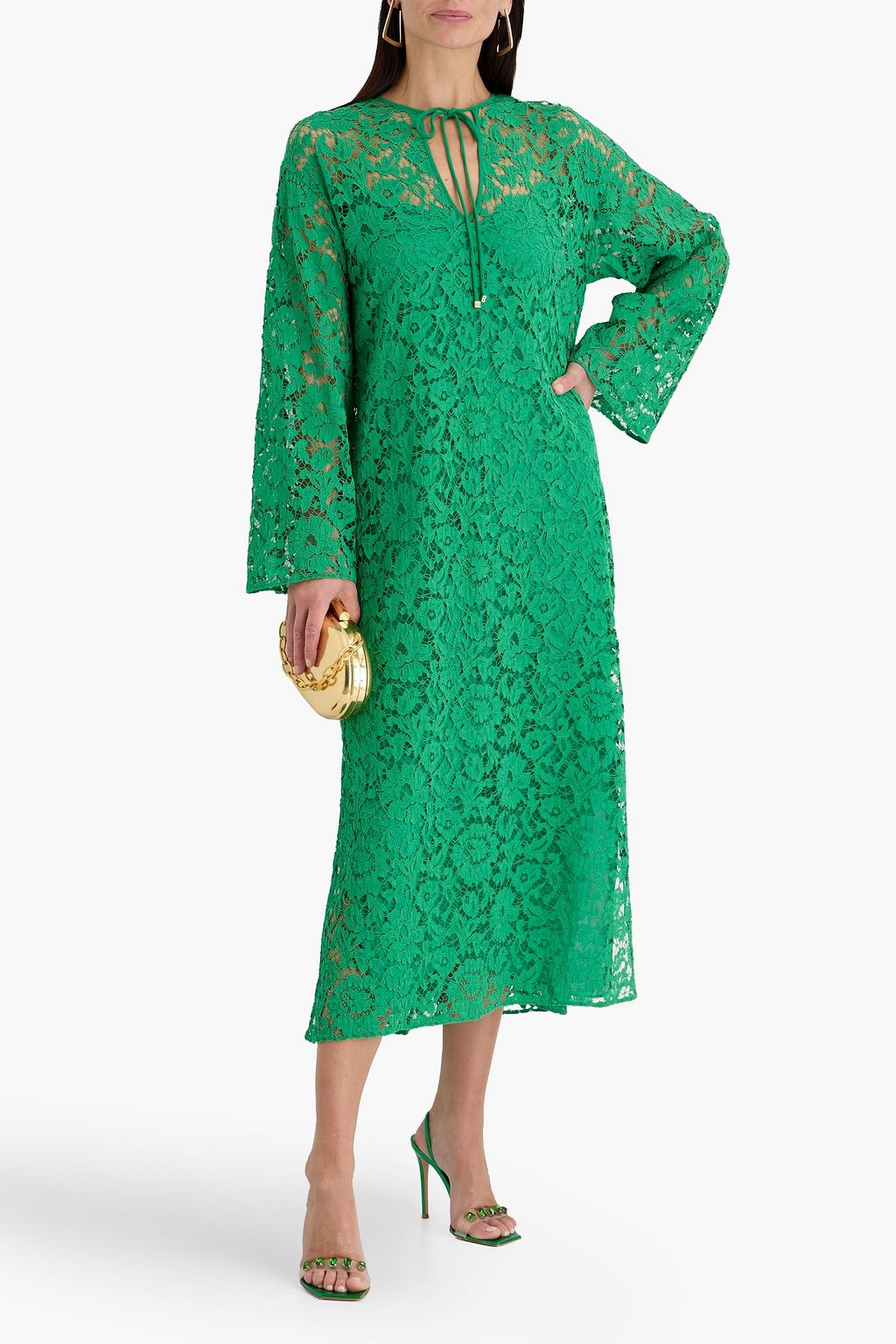 Valentino Heavy Lace Kaftan Dress Woman Pure Green 38