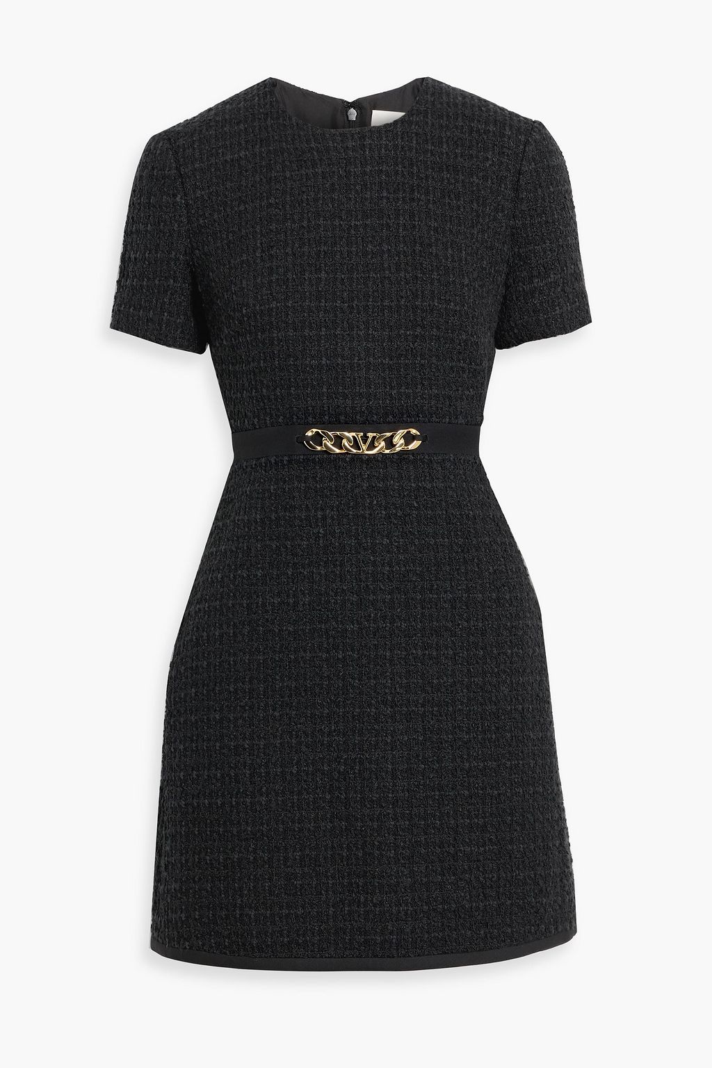 Valentino Vlogo Chain Short Dress In Wool Tweed Woman Black 36