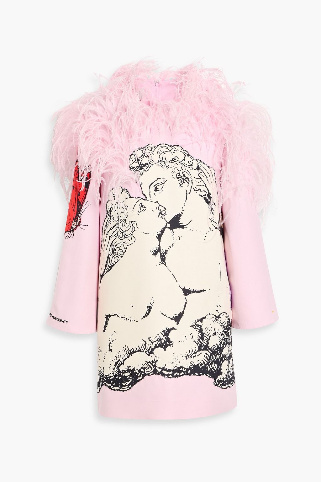 valentino pink feather dress Bow Detailed Feather-trim Dress