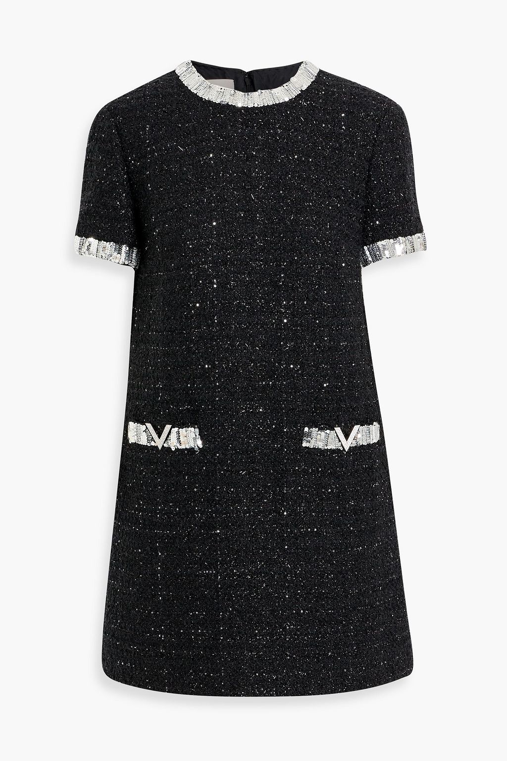 knee length dresses for ladies Valentino Crystal-Trim Sequinned Tweed Mini Dress – Runway Catalog main image 0