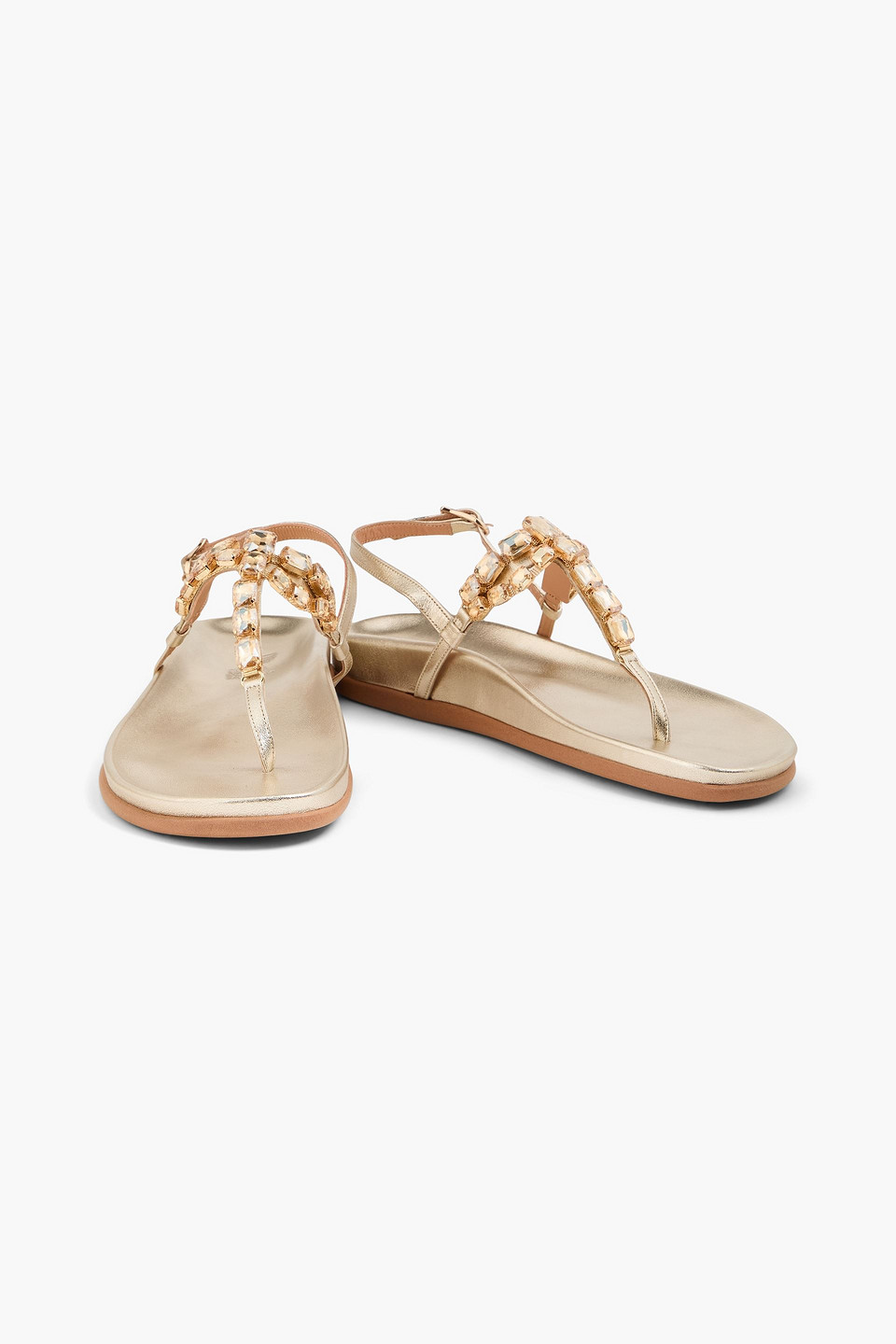  Ancient Greek Sandals - Katerina Crystal-embellished Metallic Leather Slingback Sandals - Metallic - Eu 36 