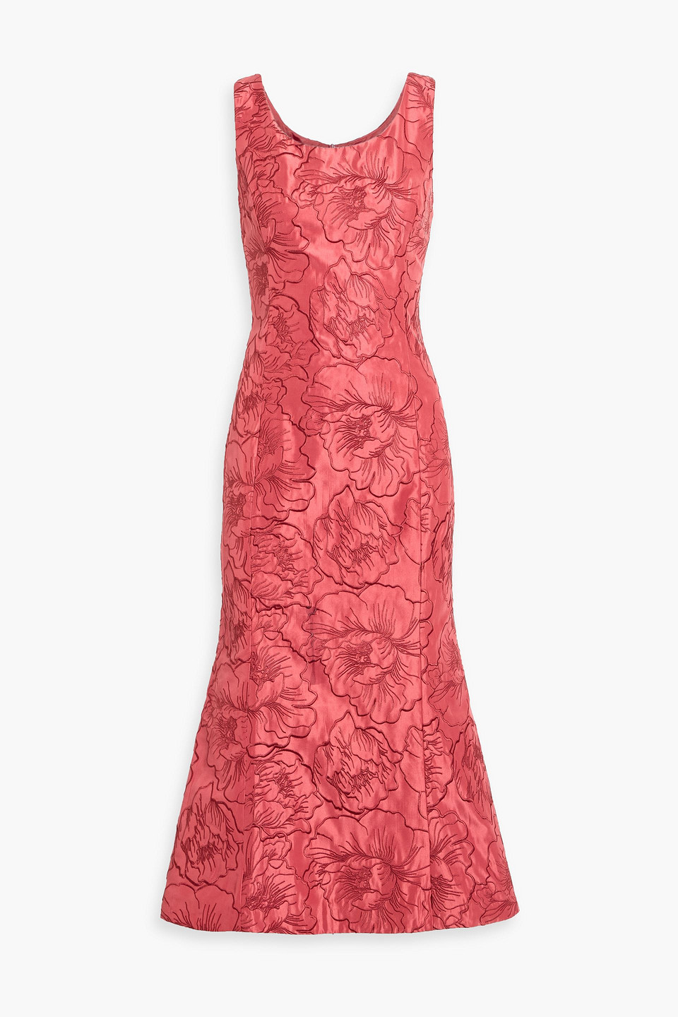 Leo Lin Daphne Embroidered Satin Midi Dress In Red