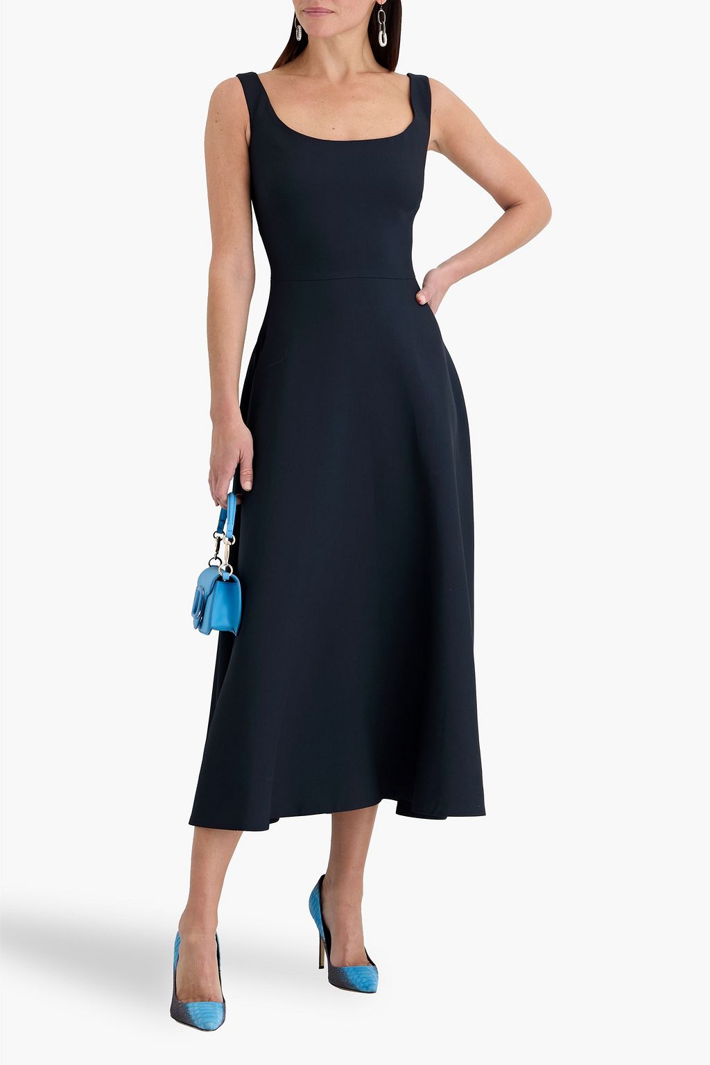 Wool and silk-blend crepe midi dress - navy - One Size