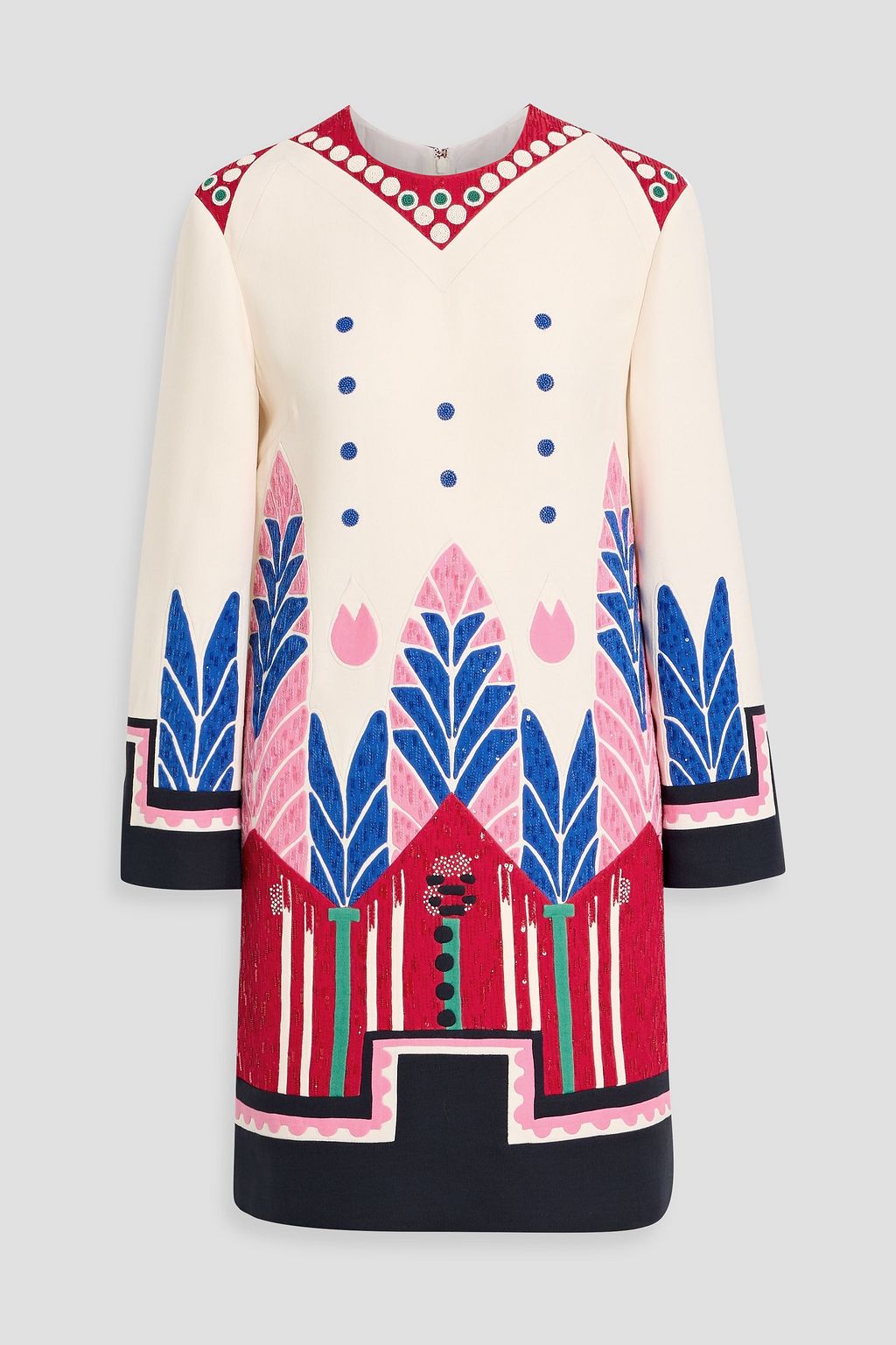 VALENTINO GARAVANI Embellished printed wool and silk-blend crepe mini dress  | THE OUTNET