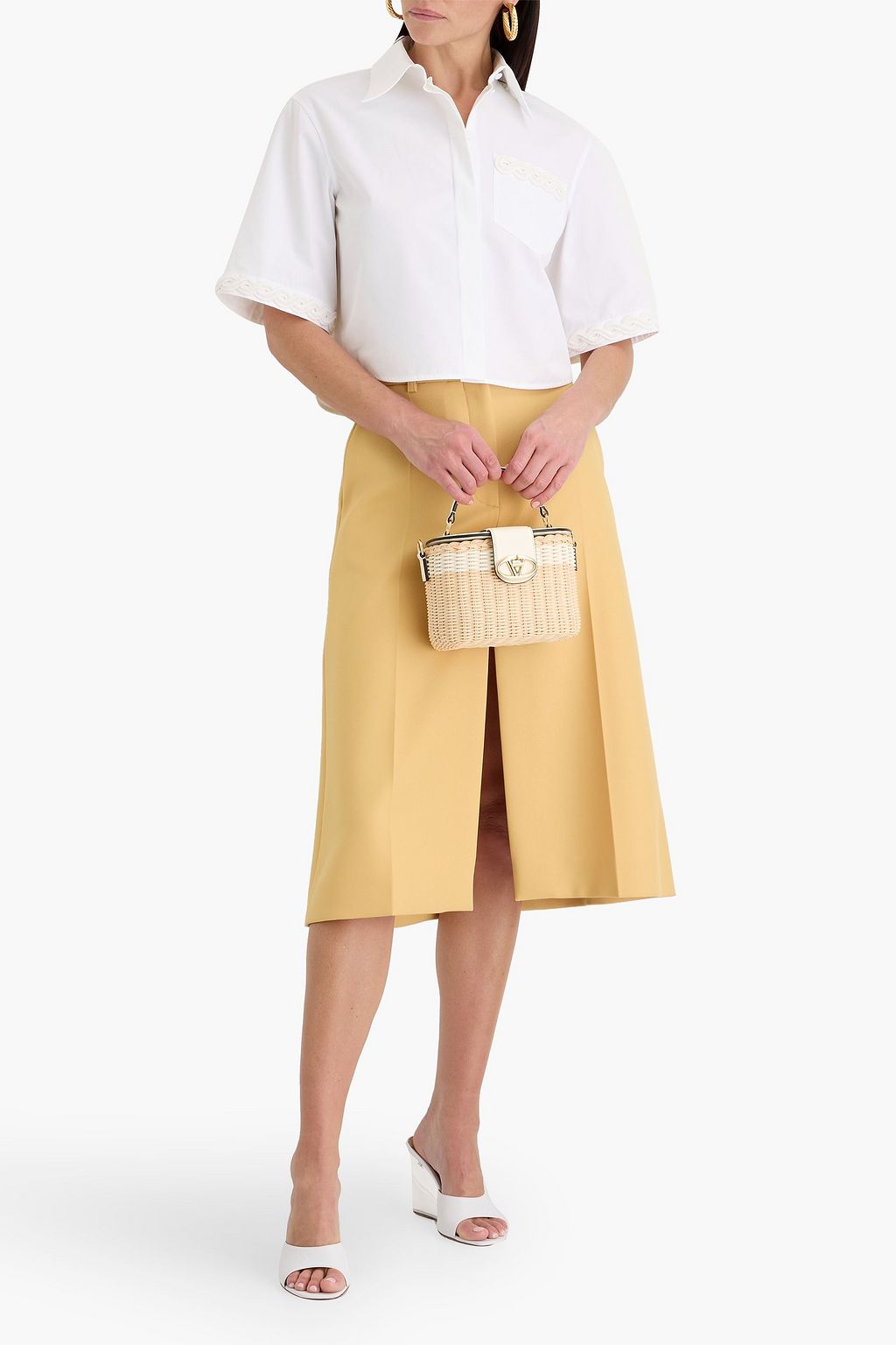 VALENTINO GARAVANI Cropped bead-embellished cotton-poplin shirt