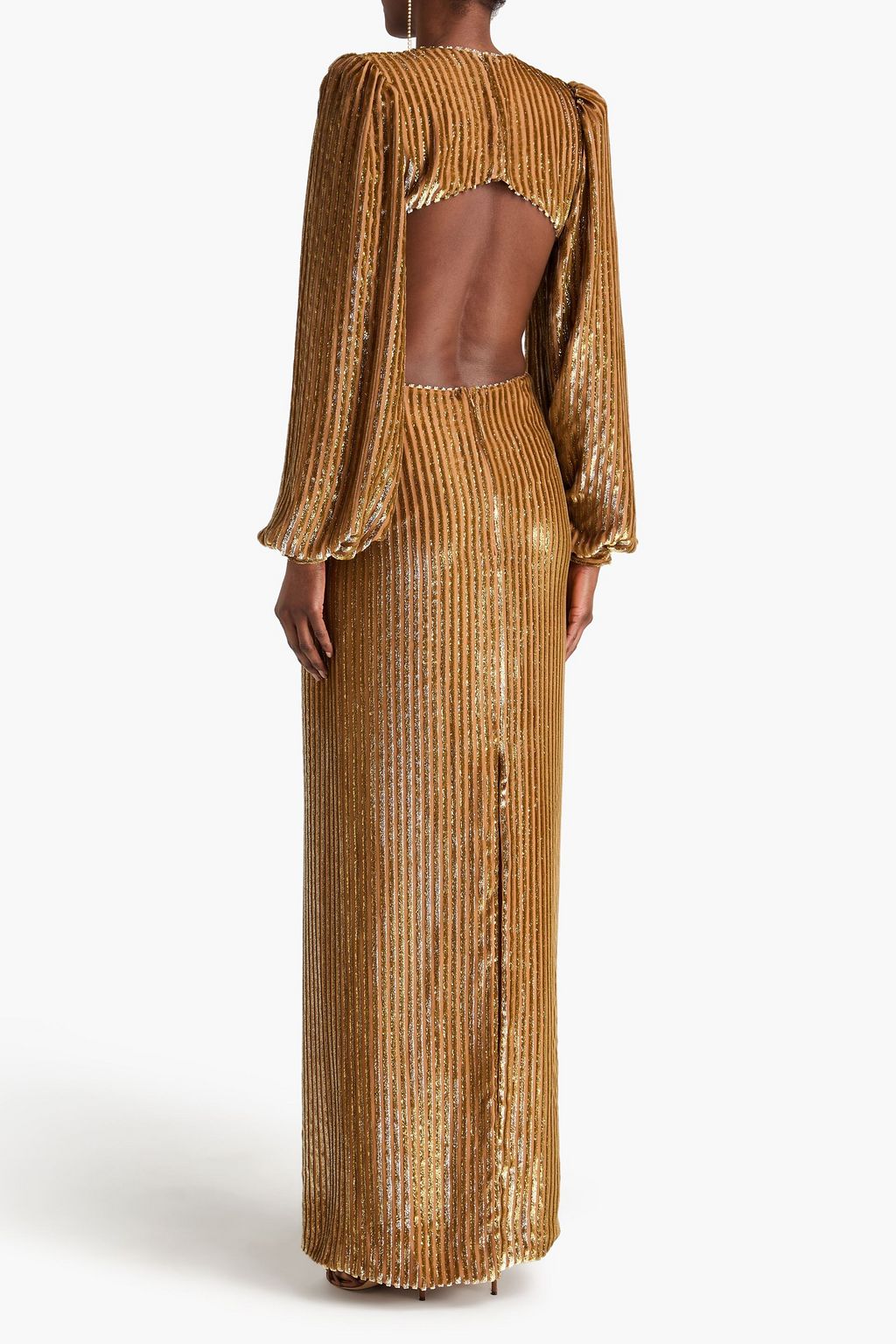 COSTARELLOS Galena cutout metallic fil coup georgette gown | THE OUTNET