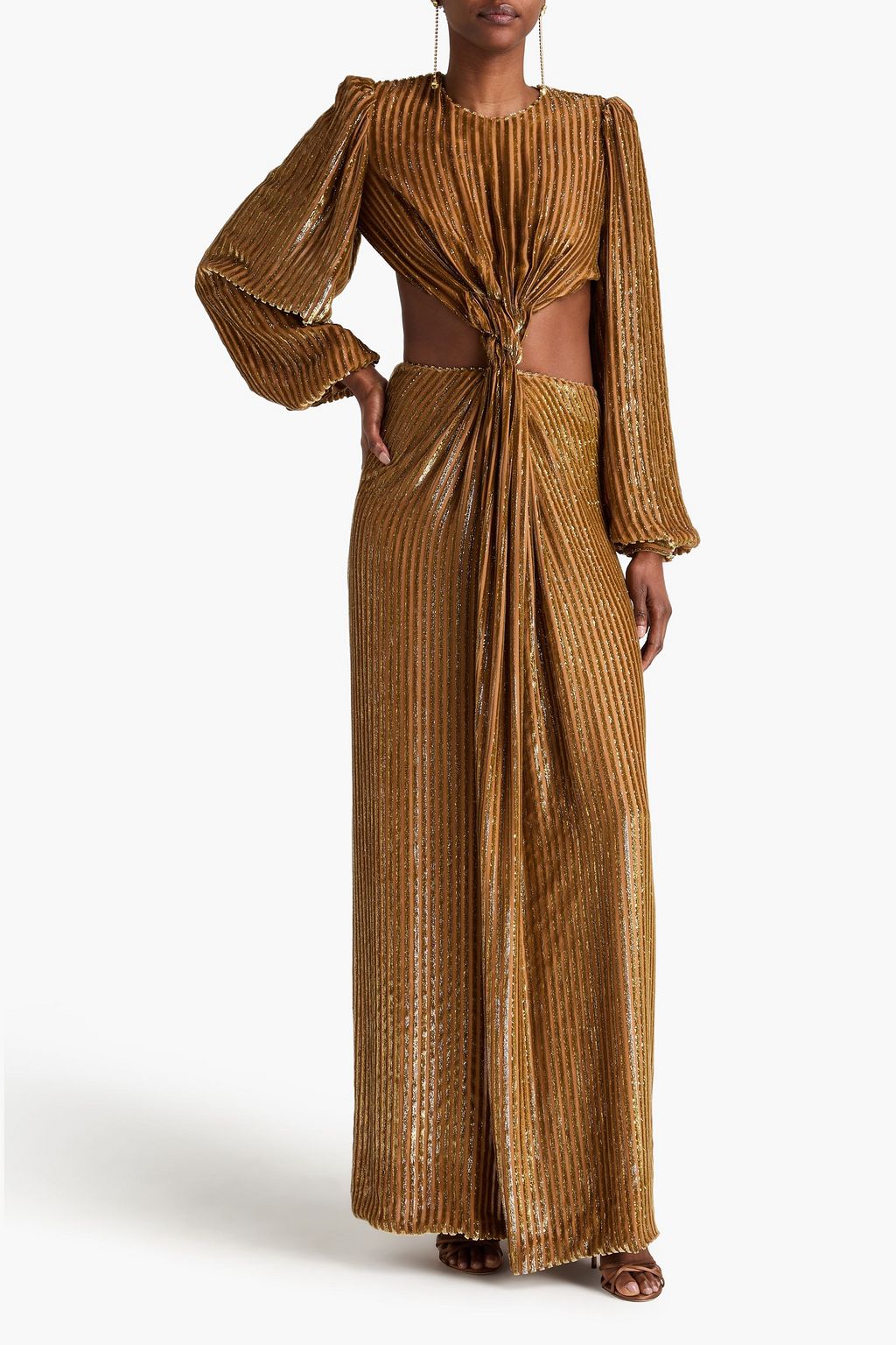 costarellos gold dress Sireen Lurex Georgette Dress