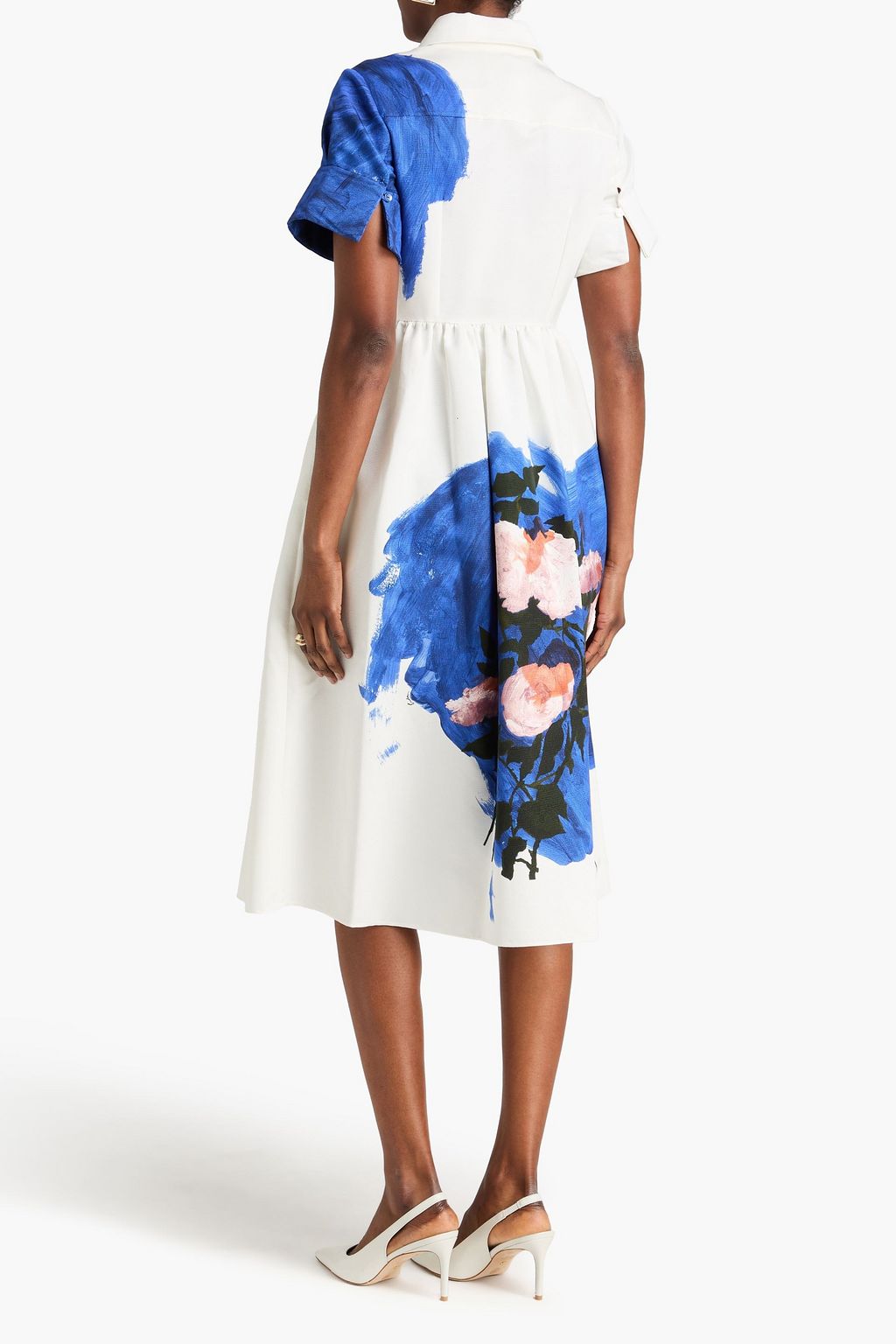 white christmas dresses 1950s Marty Modell Navy and Pink Floral Ribbed Cotton Faille Dress main image 1