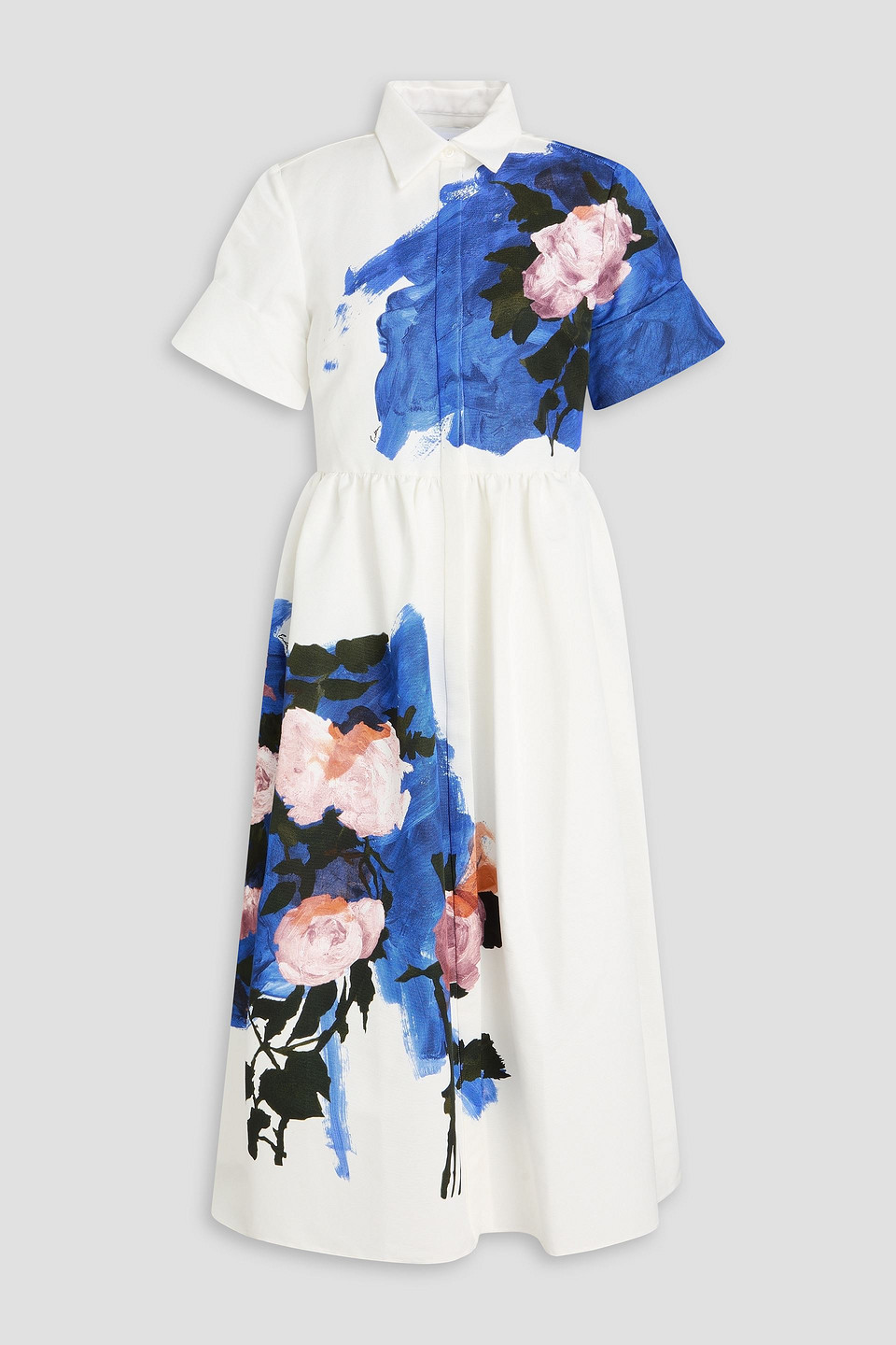 erdem - floral-print cotton-blend faille midi shirt dress - white - uk 6