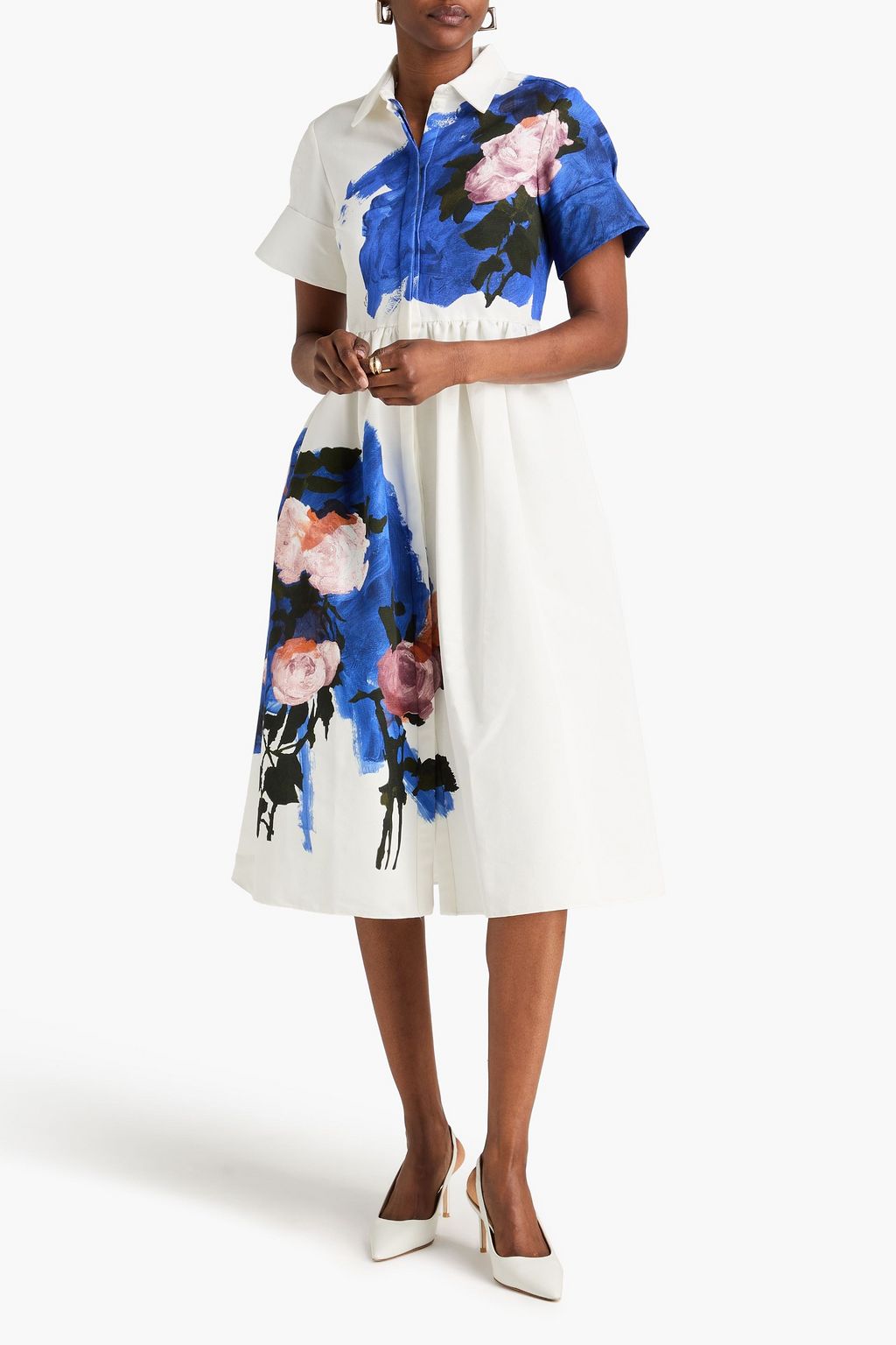 ERDEM Floral-print cotton-blend faille midi shirt dress | THE OUTNET