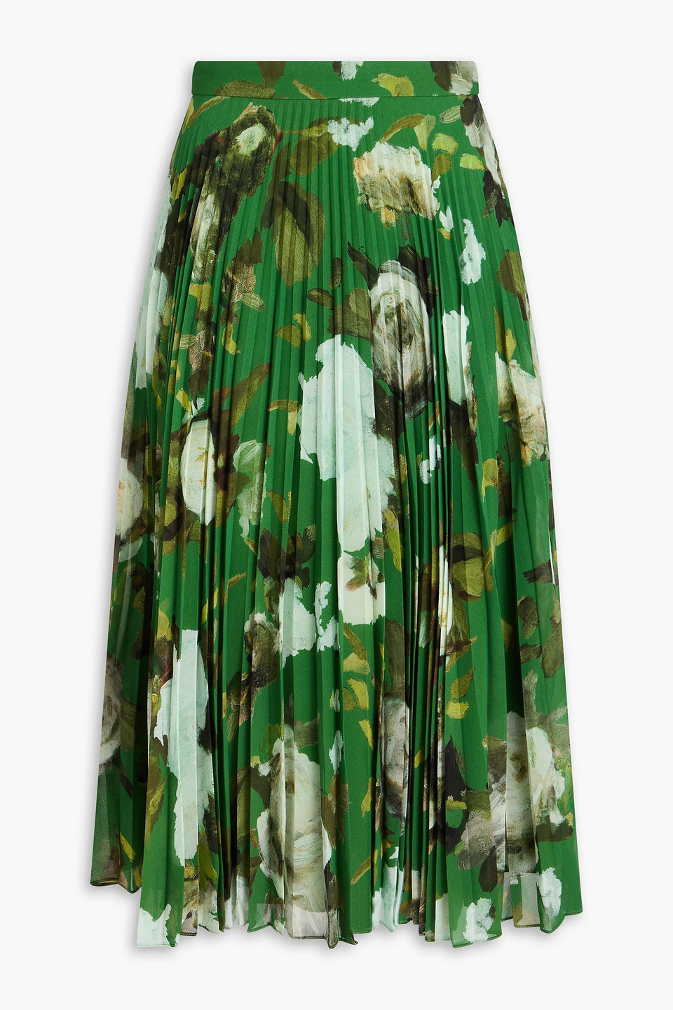 erdem - pleated floral-print chiffon midi skirt - green - uk 14