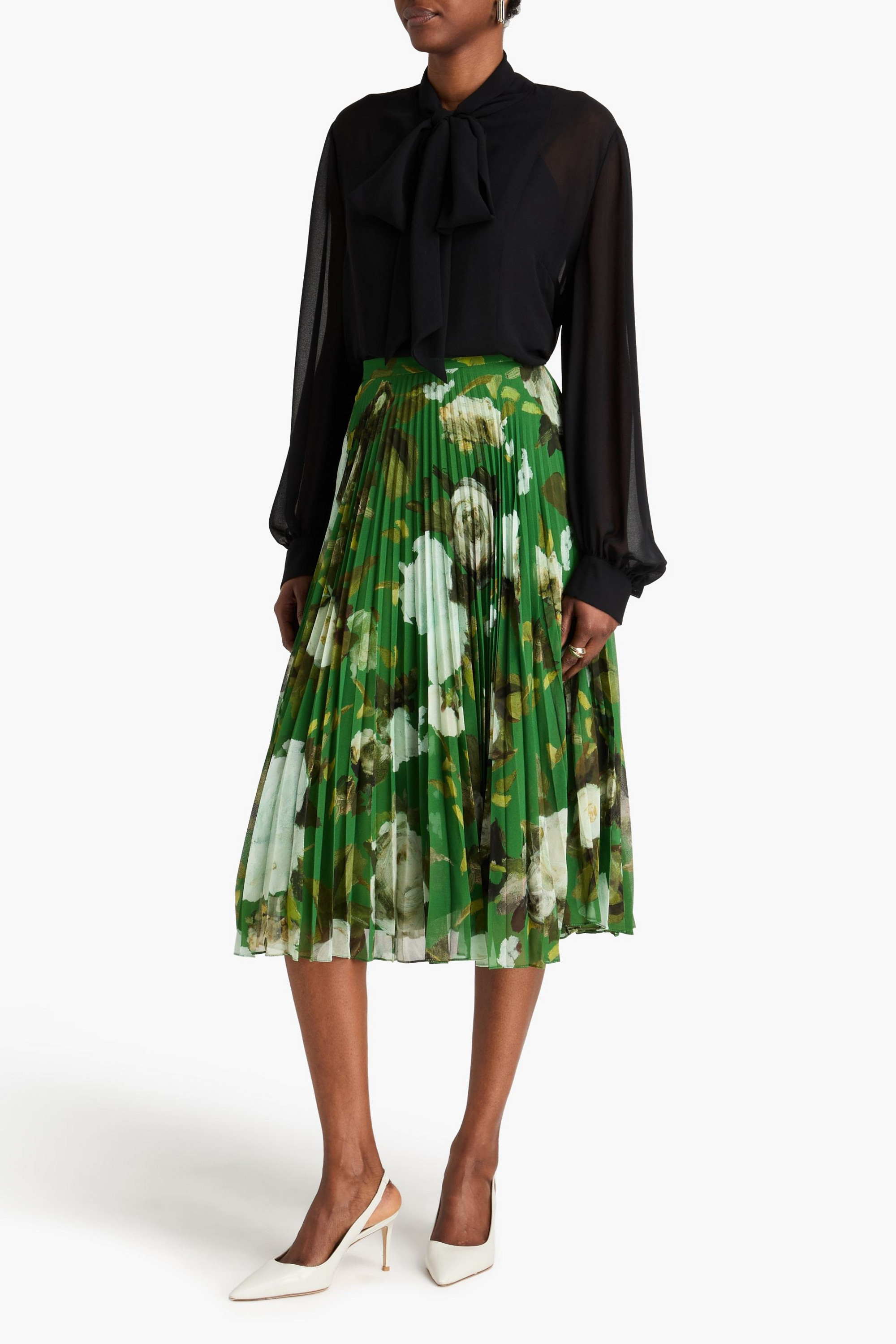 Erdem Pleated floral-print chiffon midi skirt