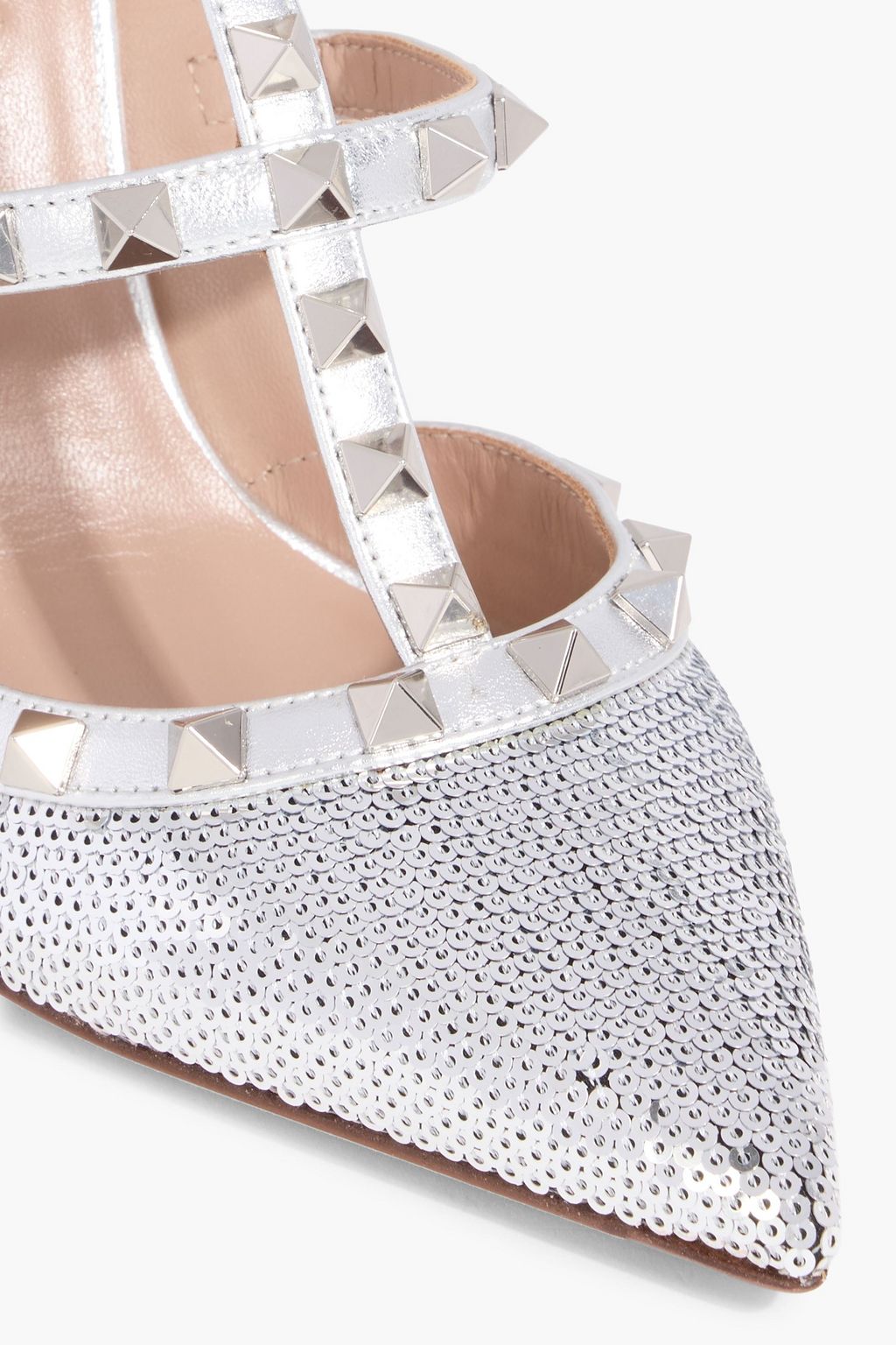 VALENTINO GARAVANI Rockstud 100 sequined metallic leather pumps