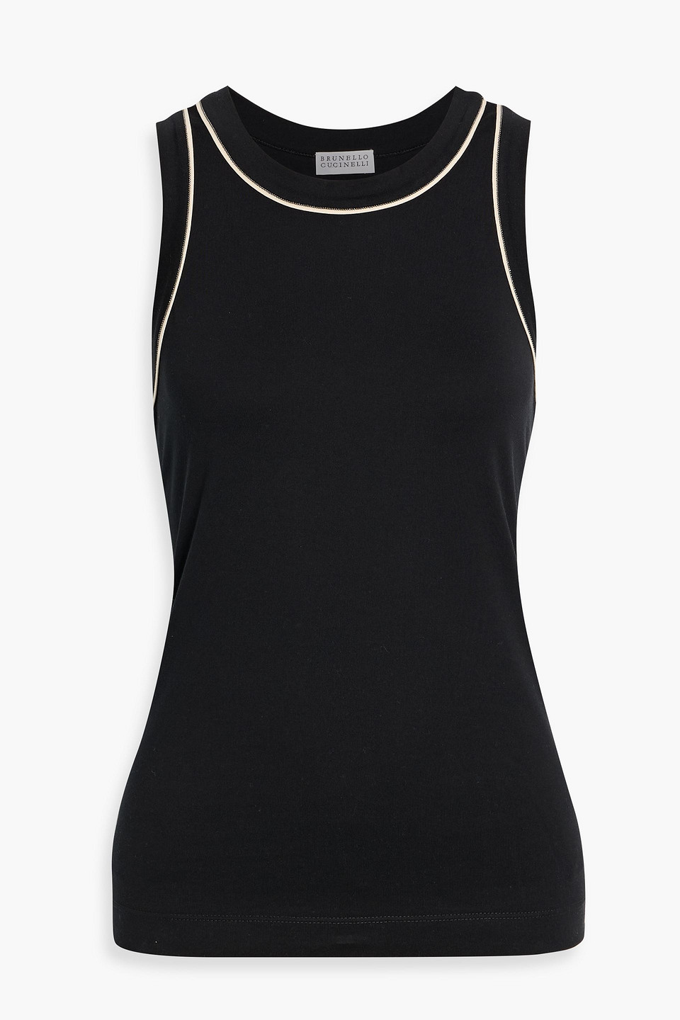 Brunello Cucinelli Bead-embellished Cotton Tank In Black