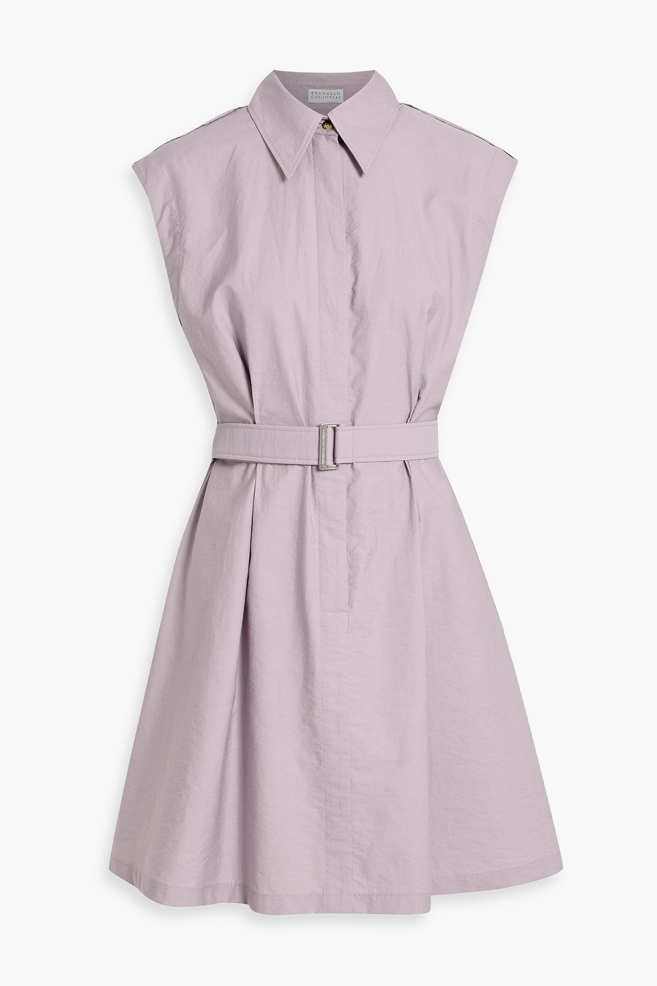 Brunello Cucinelli Belted Cotton-twill Mini Shirt Dress In Purple