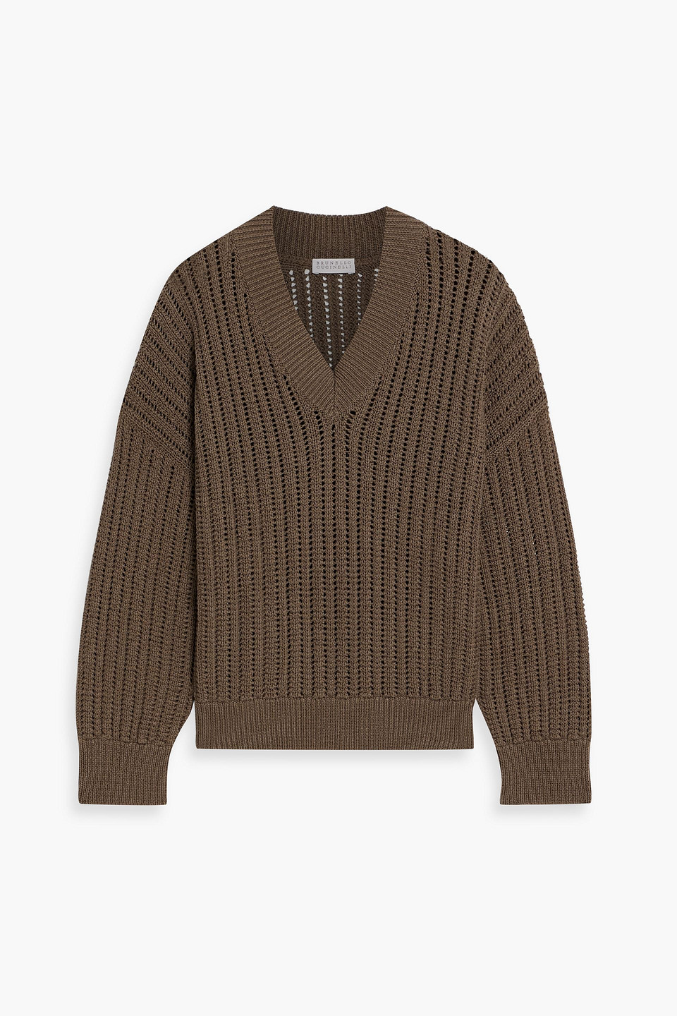 Brunello Cucinelli Open-knit Cotton Sweater In Brown