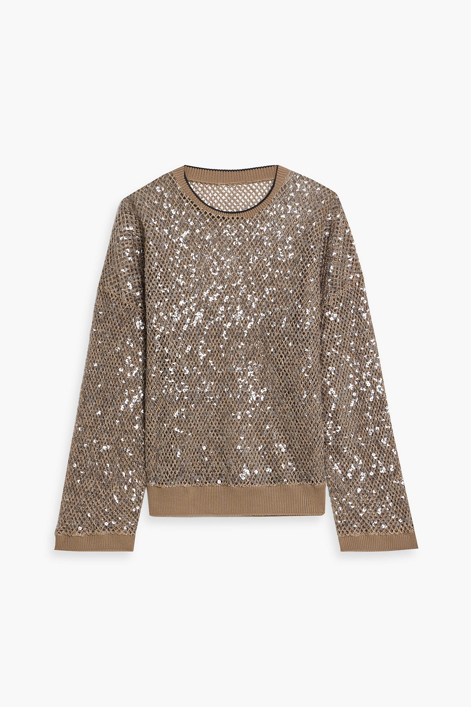 Brunello Cucinelli Sequin-embellished Open-knit Linen-blend Sweater In Multi