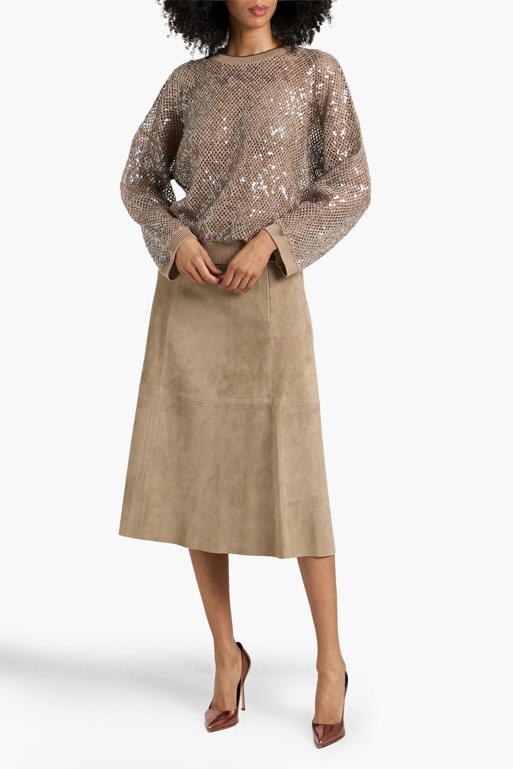 BRUNELLO CUCINELI☆ニット☆sea! BRUNELLO CUCINELLI Sequin-embellished open-knit linen-blend