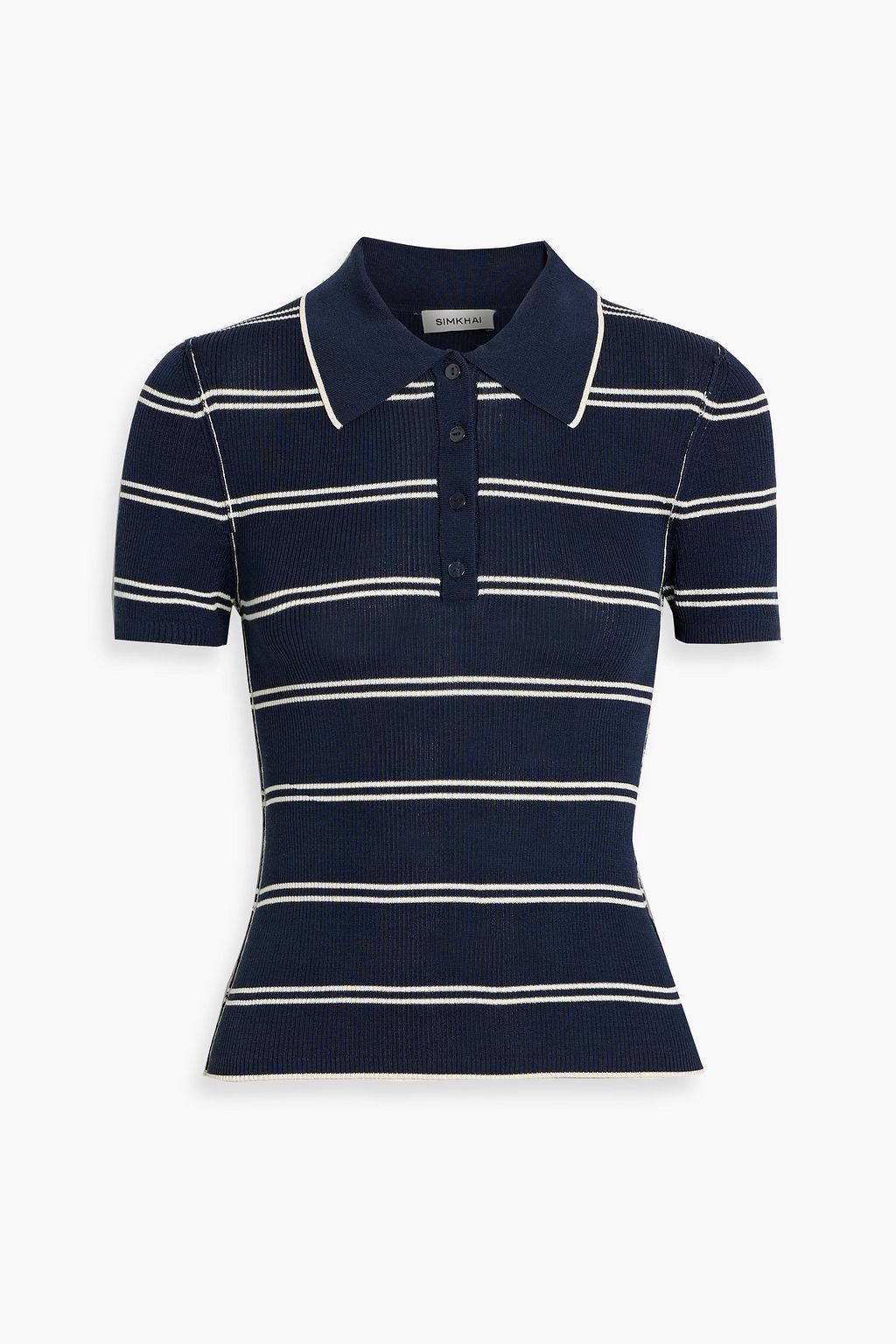 SIMKHAI Matty striped ribbed cashmere and silk-blend polo shirt
