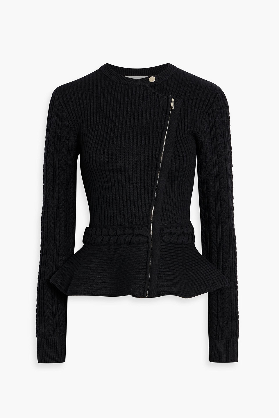 simkhai - andi ribbed cotton-blend peplum cardigan - black - s
