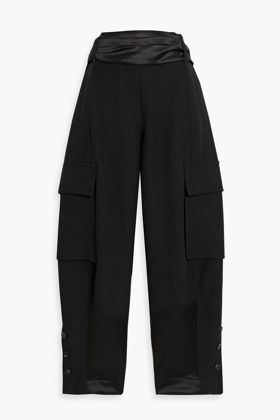 Brunello Cucinelli Cropped Satin-trimmed Cotton And Linen-blend Twill Tapered Pants In Black
