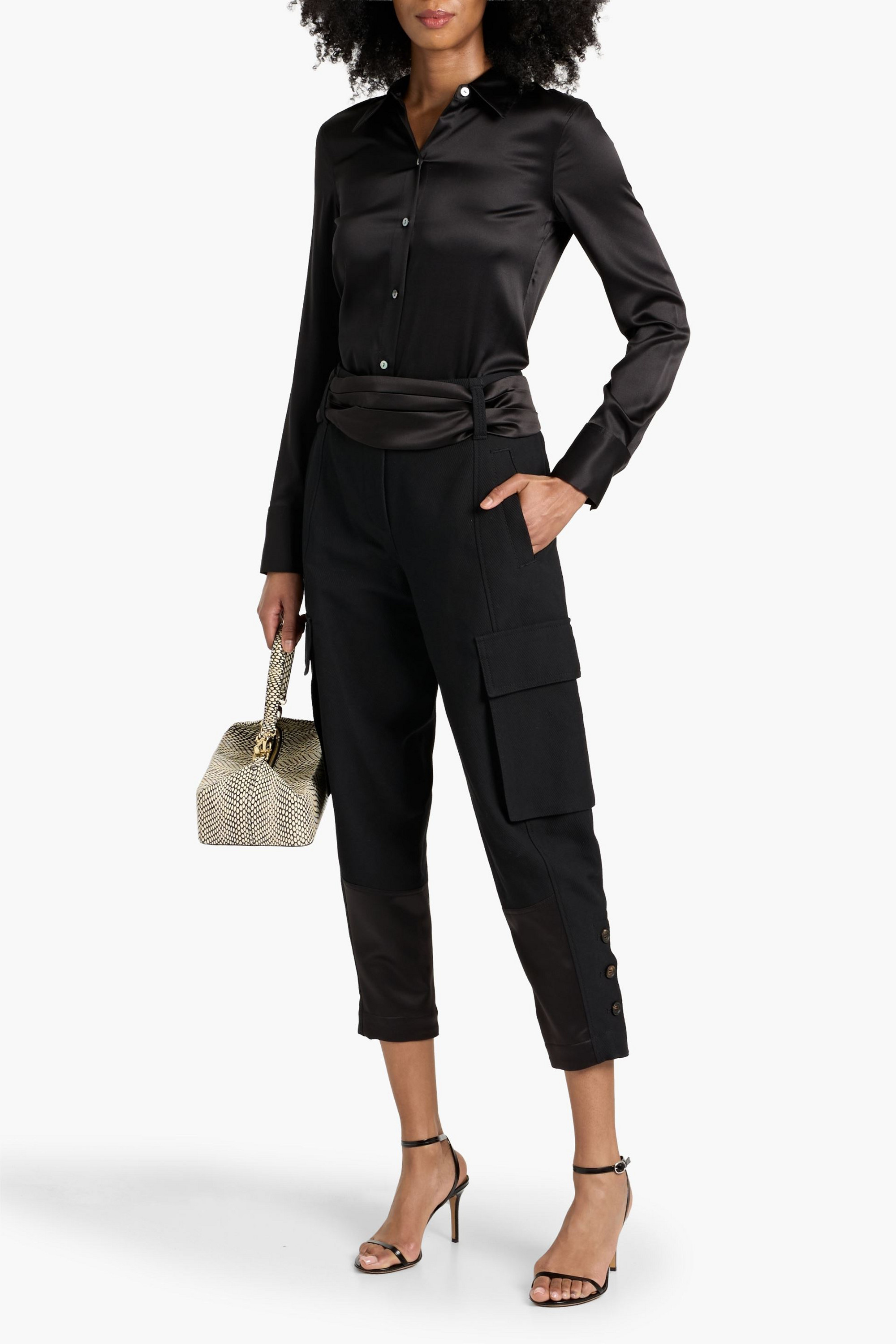 Brunello Cucinelli Cropped satin-trimmed cotton and linen-blend twill tapered pants