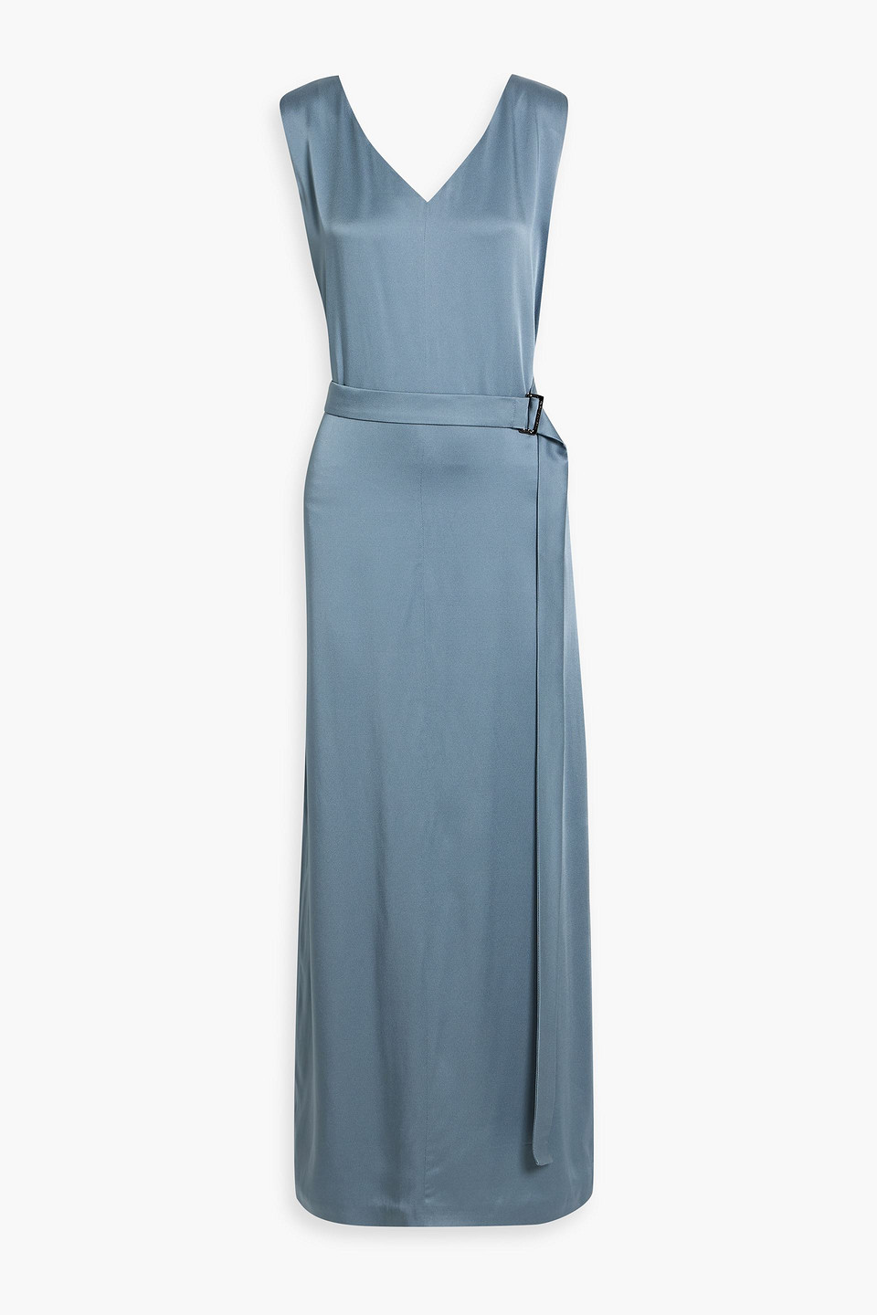 Brunello Cucinelli Bead-embellished Satin-crepe Maxi Dress In Blue