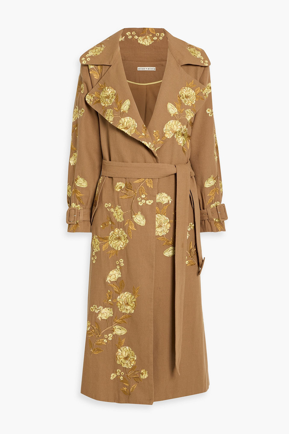 alice olivia - nevada embroidered cotton trench coat - brown - xs