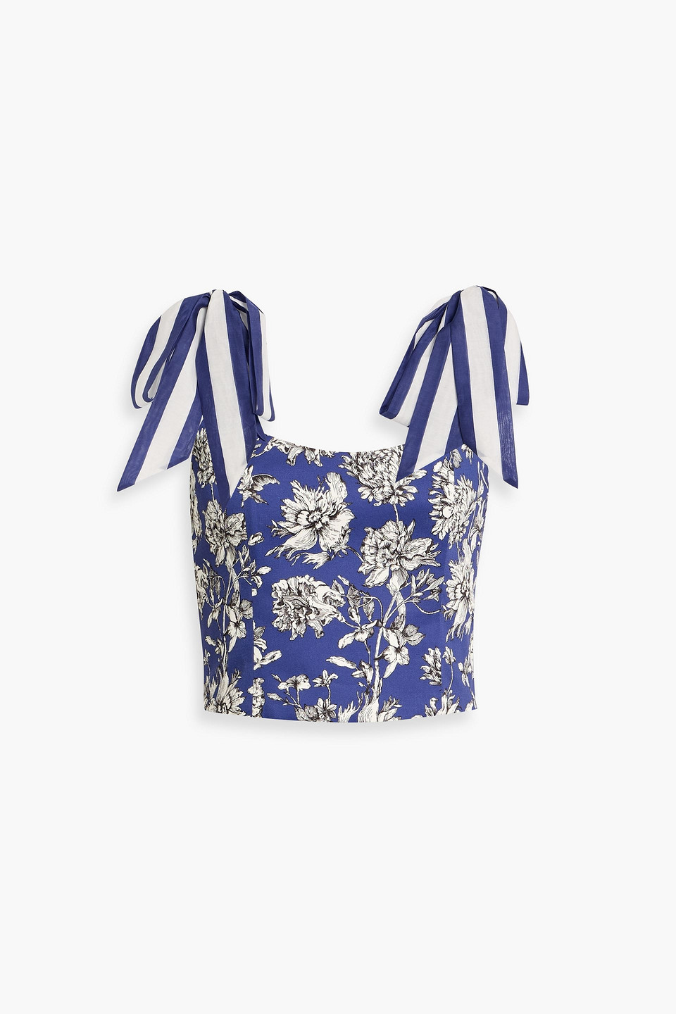 alice olivia - blanca cropped floral-print cotton-blend twill top - blue - us 10