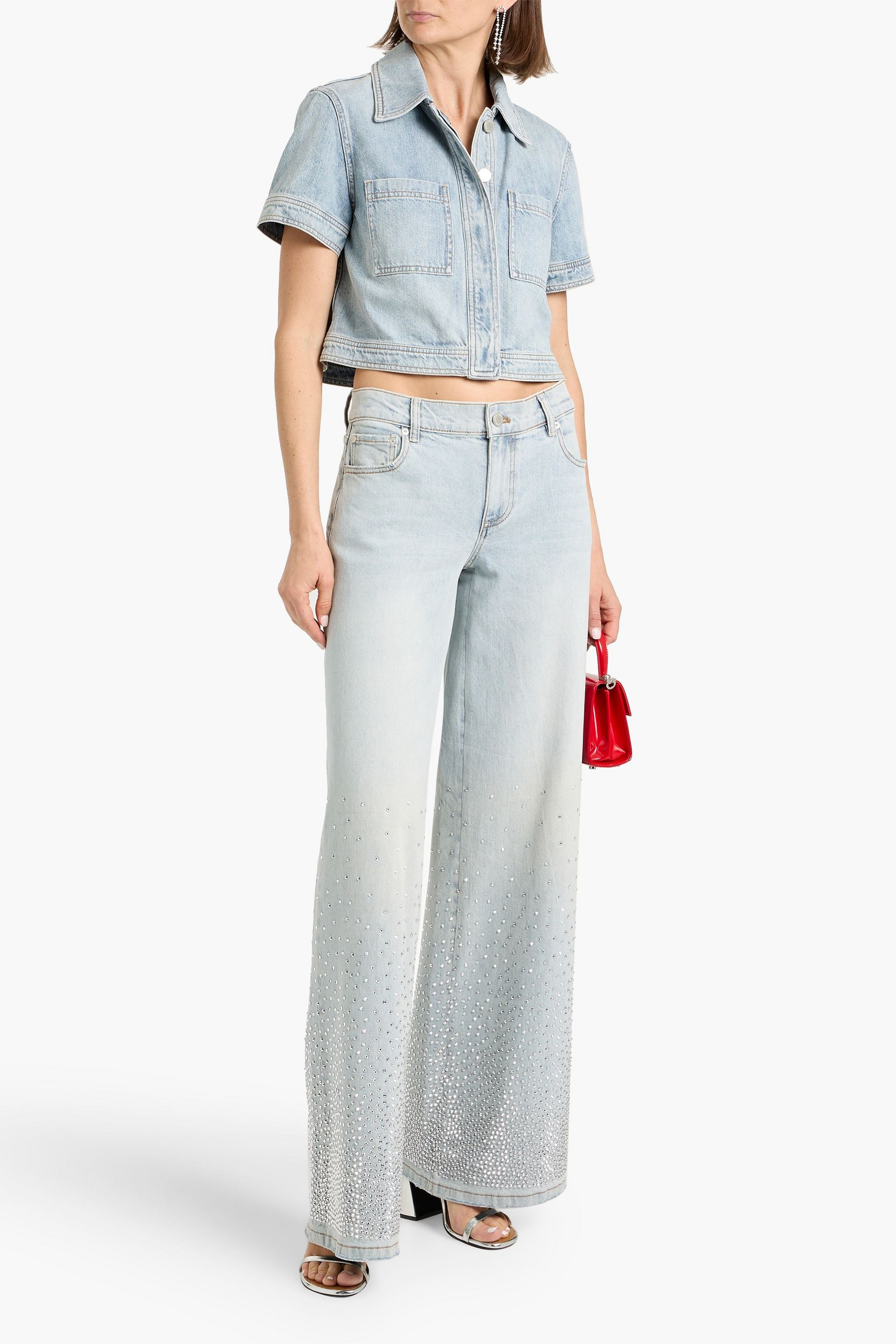 alice + olivia Amazing crystal-embellished low-rise wide-leg jeans