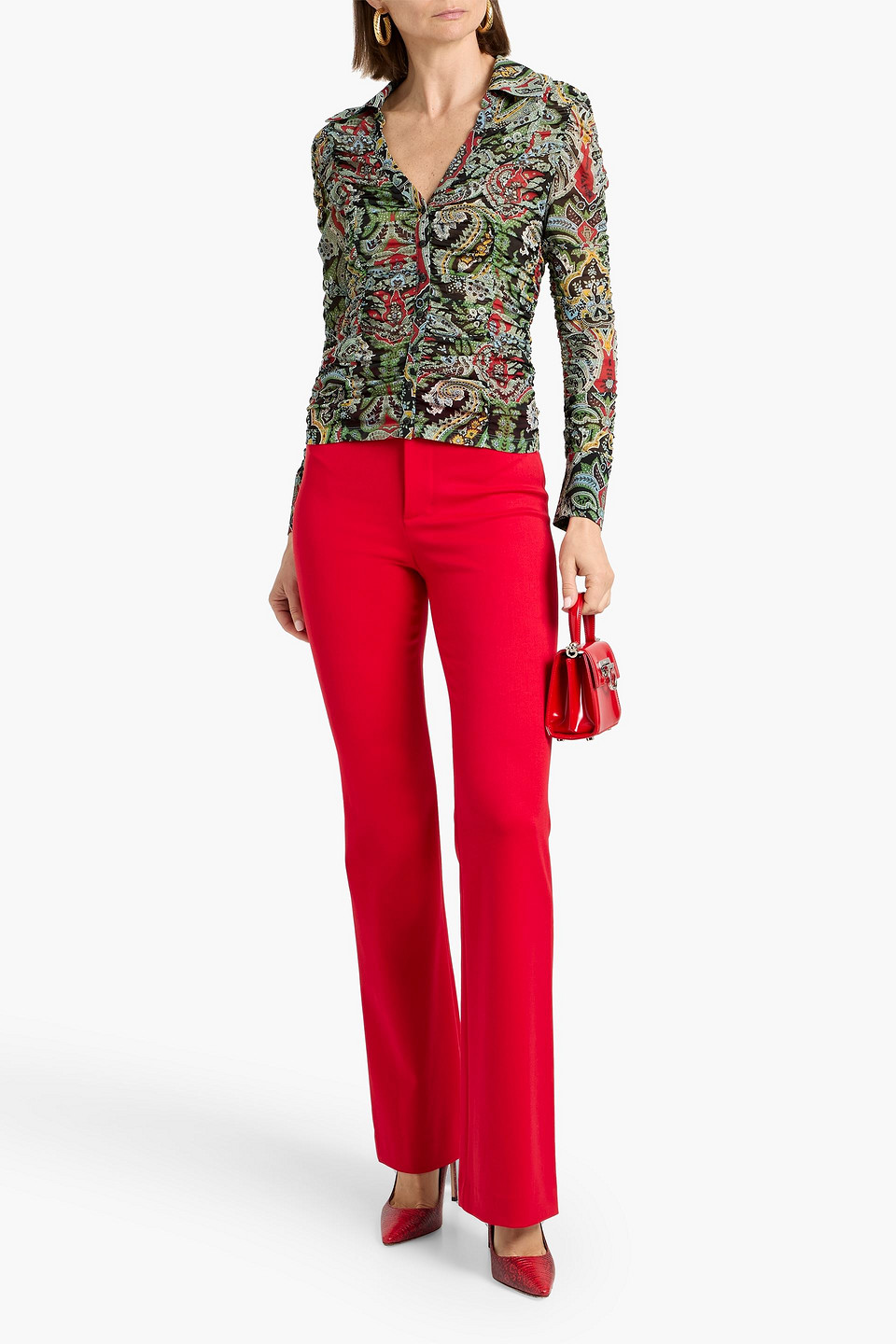 Alice And Olivia Deanna High-waisted Bootcut Trousers In Red