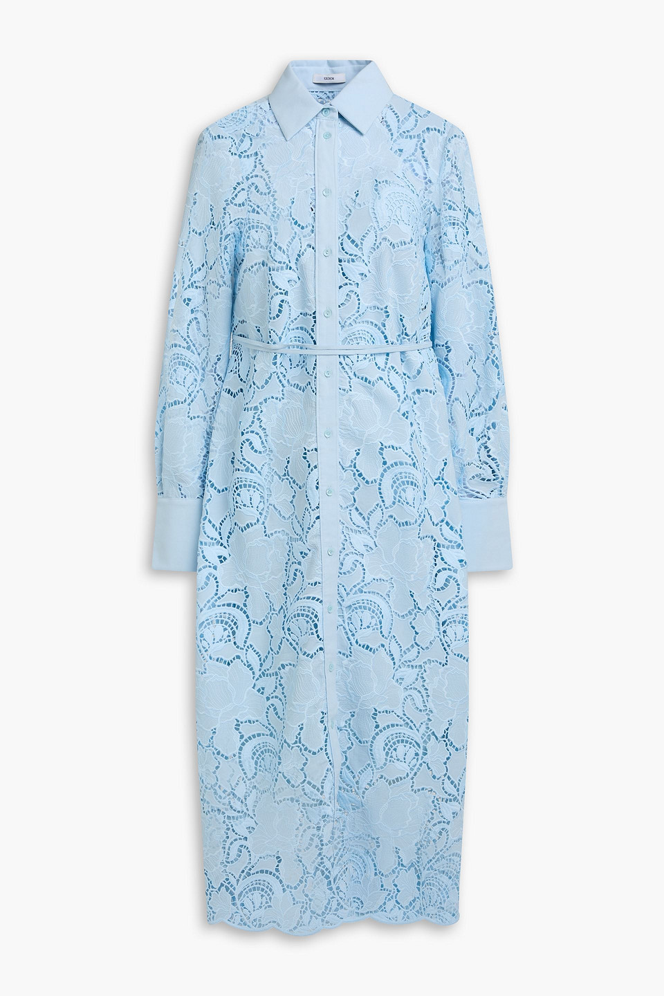 erdem - guipure lace midi shirt dress - blue - uk 8