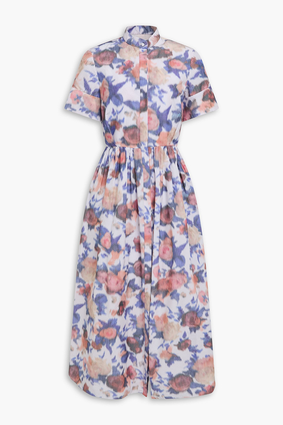 erdem - floral-print cotton-blend taffeta midi shirt dress - multicolor - uk 14