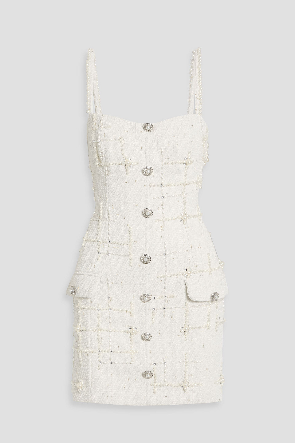 Patbo Embellished Tweed Mini Dress In White